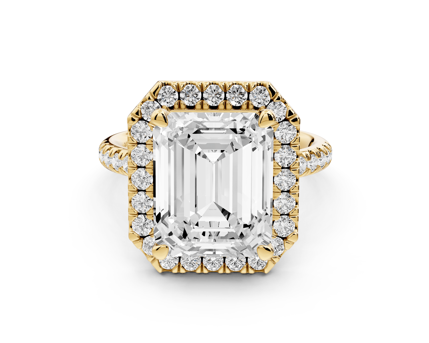Marina - 5ct 18k yellow gold emerald halo pavé half band engagment ring - Mr. Alex Jewelry