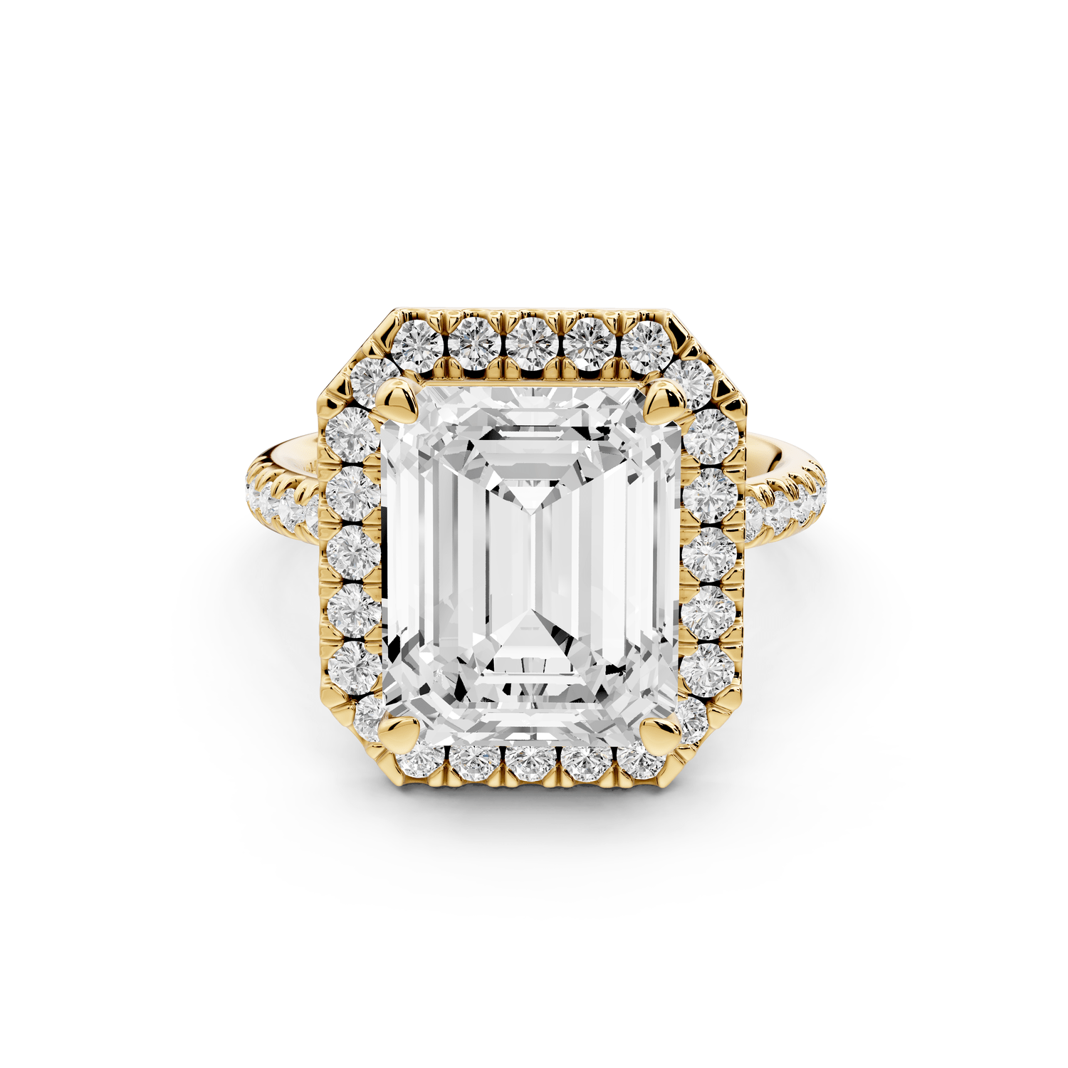 Marina - 5ct 18k yellow gold emerald halo pavé half band engagment ring - Mr. Alex Jewelry