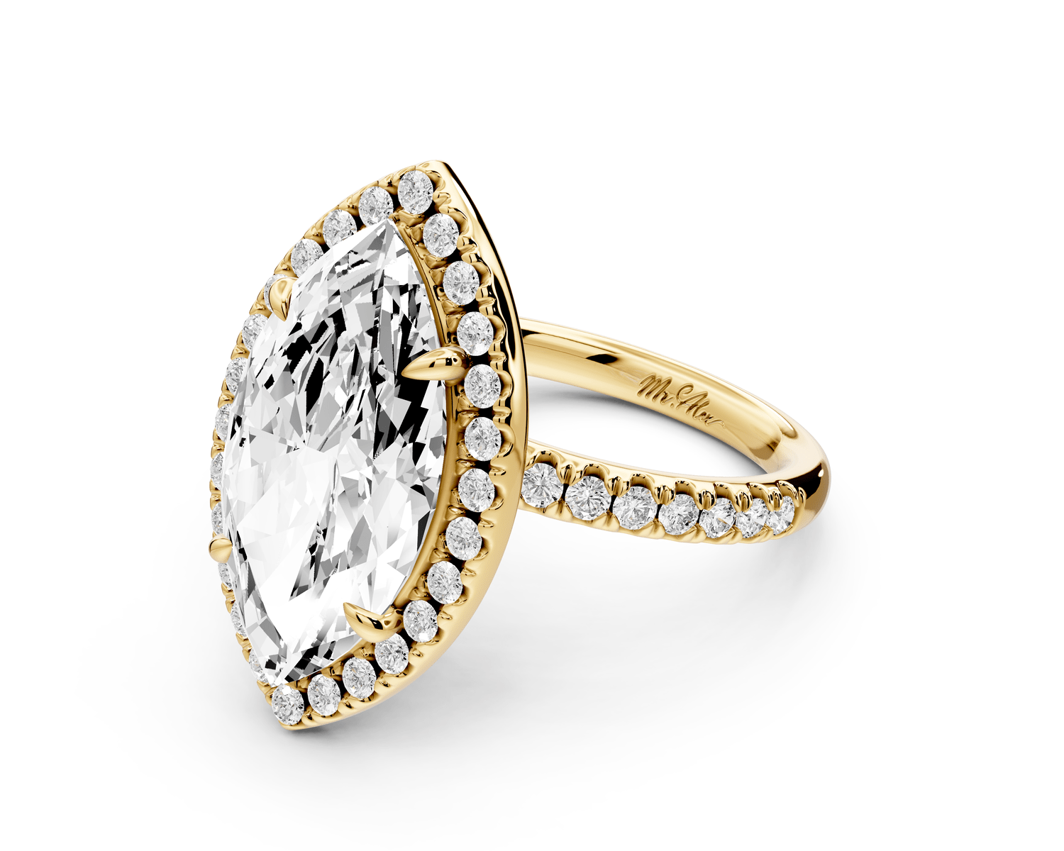 Marina - 5ct 18k yellow gold marquise halo pavé half band engagement ring - Mr. Alex Jewelry