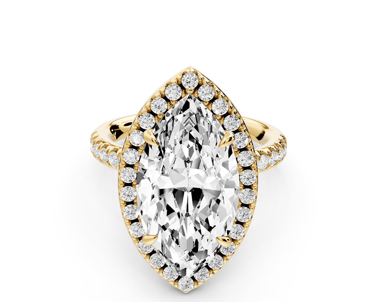Marina - 5ct 18k yellow gold marquise halo pavé half band engagement ring - Mr. Alex Jewelry