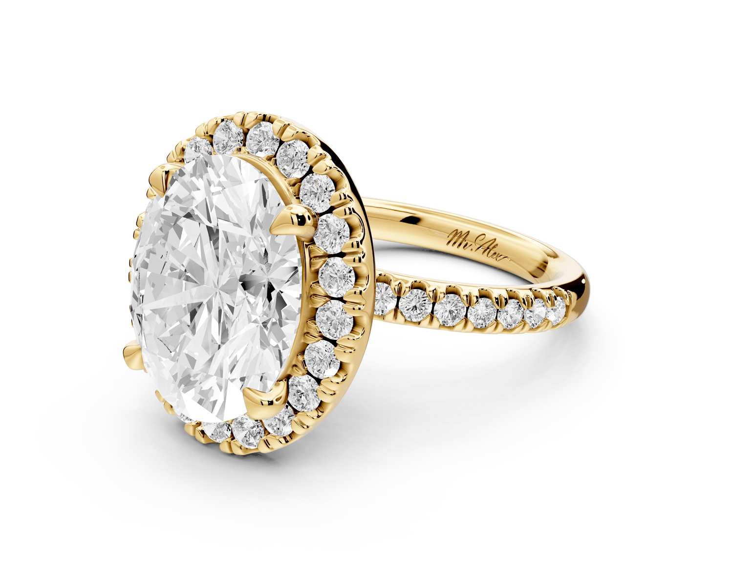 Marina - 5ct 18k yellow gold oval halo pavé half band engagment ring - Mr. Alex Jewelry