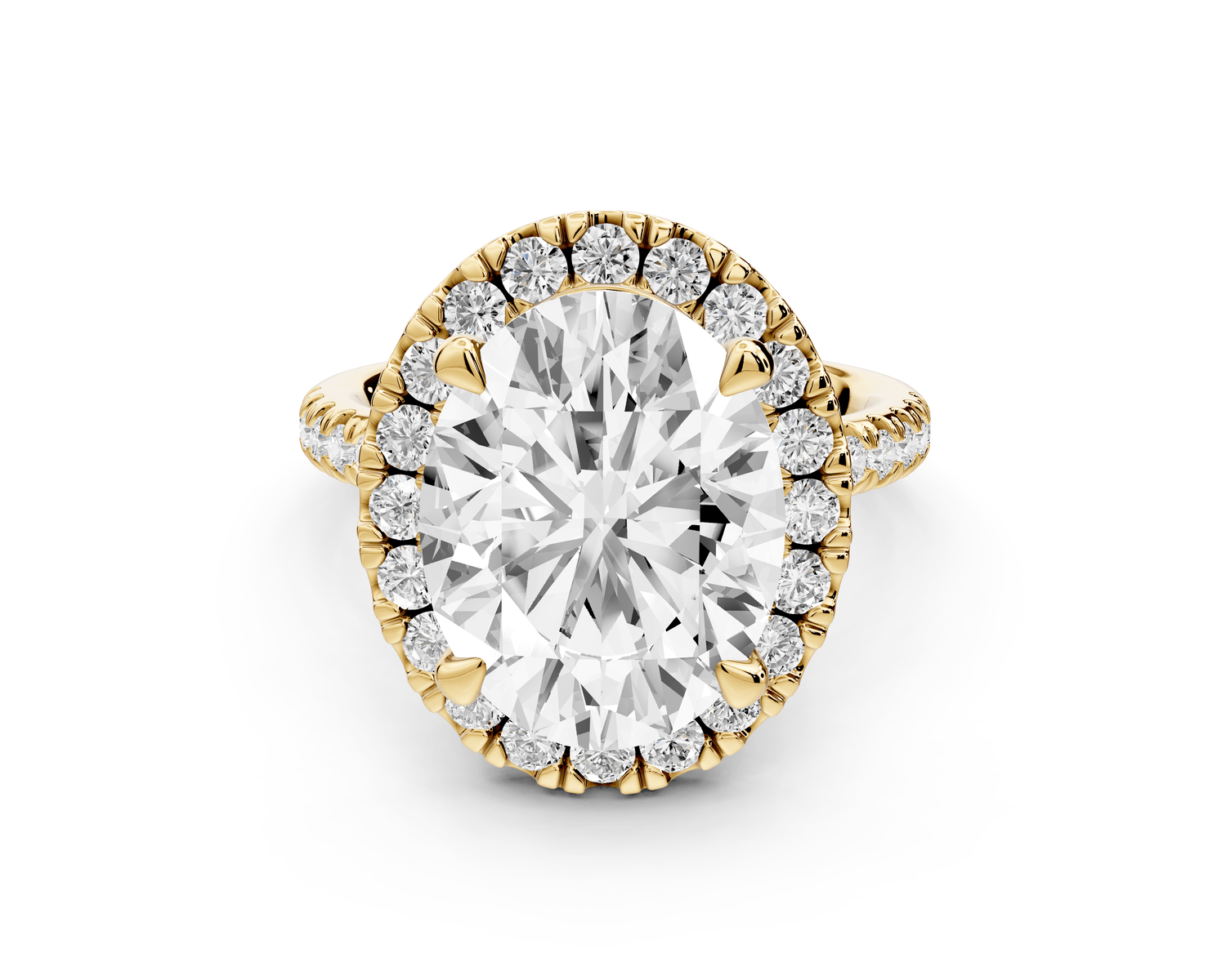 Marina - 5ct 18k yellow gold oval halo pavé half band engagment ring - Mr. Alex Jewelry
