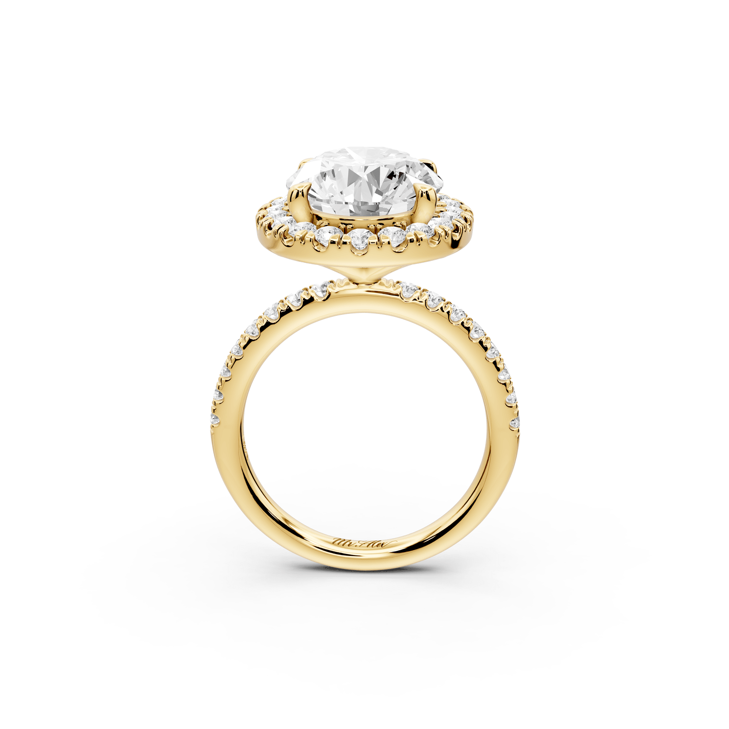 Marina - 5ct 18k yellow gold oval halo pavé half band engagment ring - Mr. Alex Jewelry