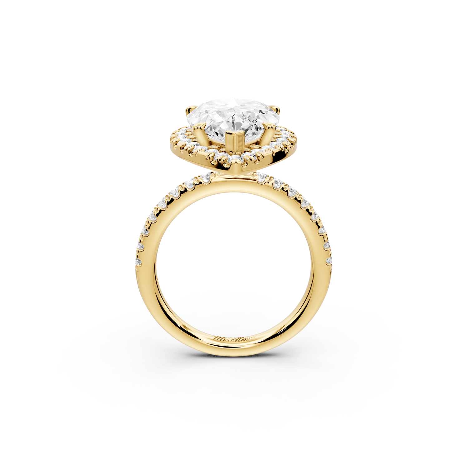 Marina - 5ct 18k yellow gold pear halo pavé half band engagment ring - Mr. Alex Jewelry