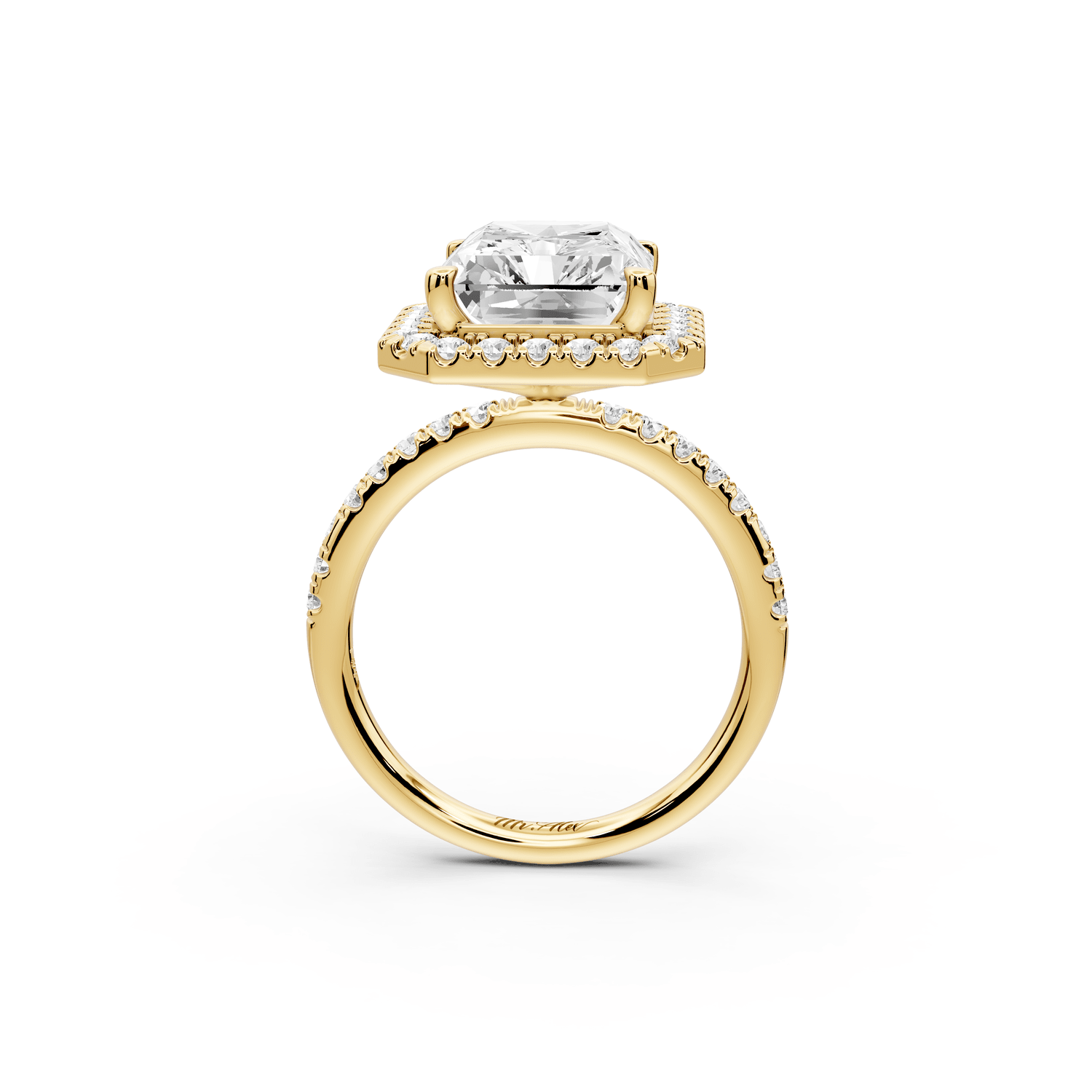 Marina - 5ct 18k yellow gold radiant halo pavé half band engagement ring - Mr. Alex Jewelry
