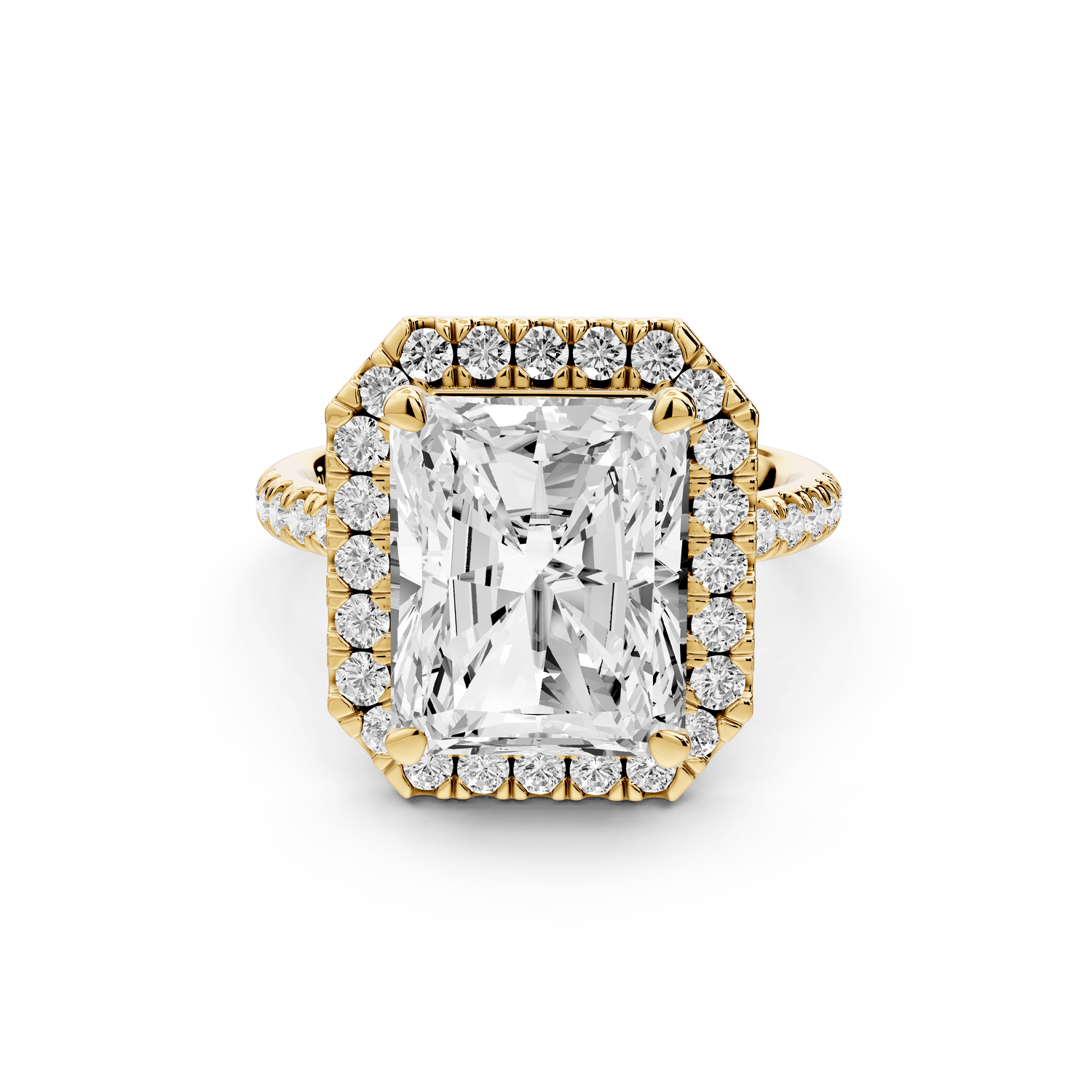 Marina - 5ct 18k yellow gold radiant halo pavé half band engagement ring - Mr. Alex Jewelry