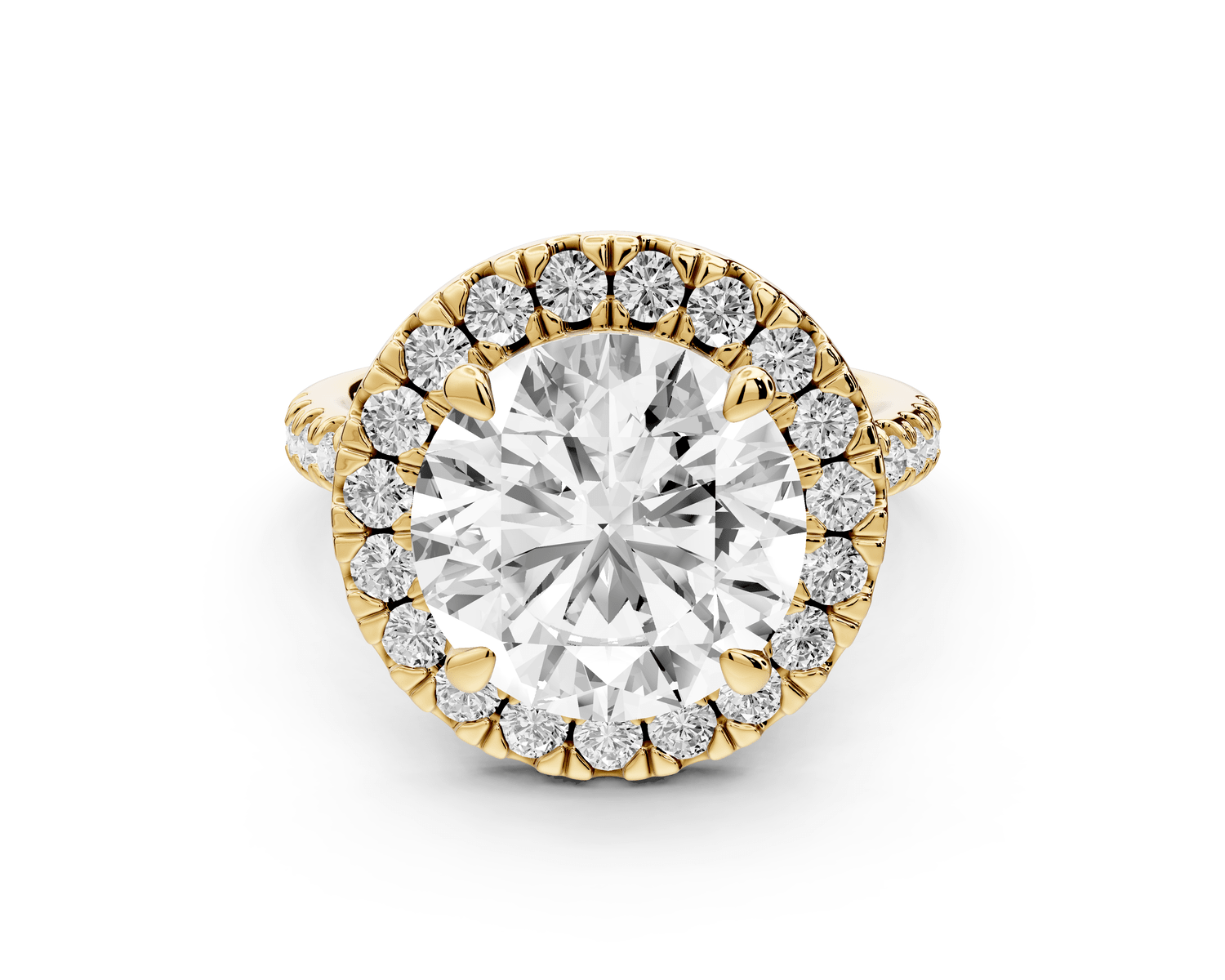 Marina - 5ct 18k yellow gold round halo pavé half band engagment ring - Mr. Alex Jewelry