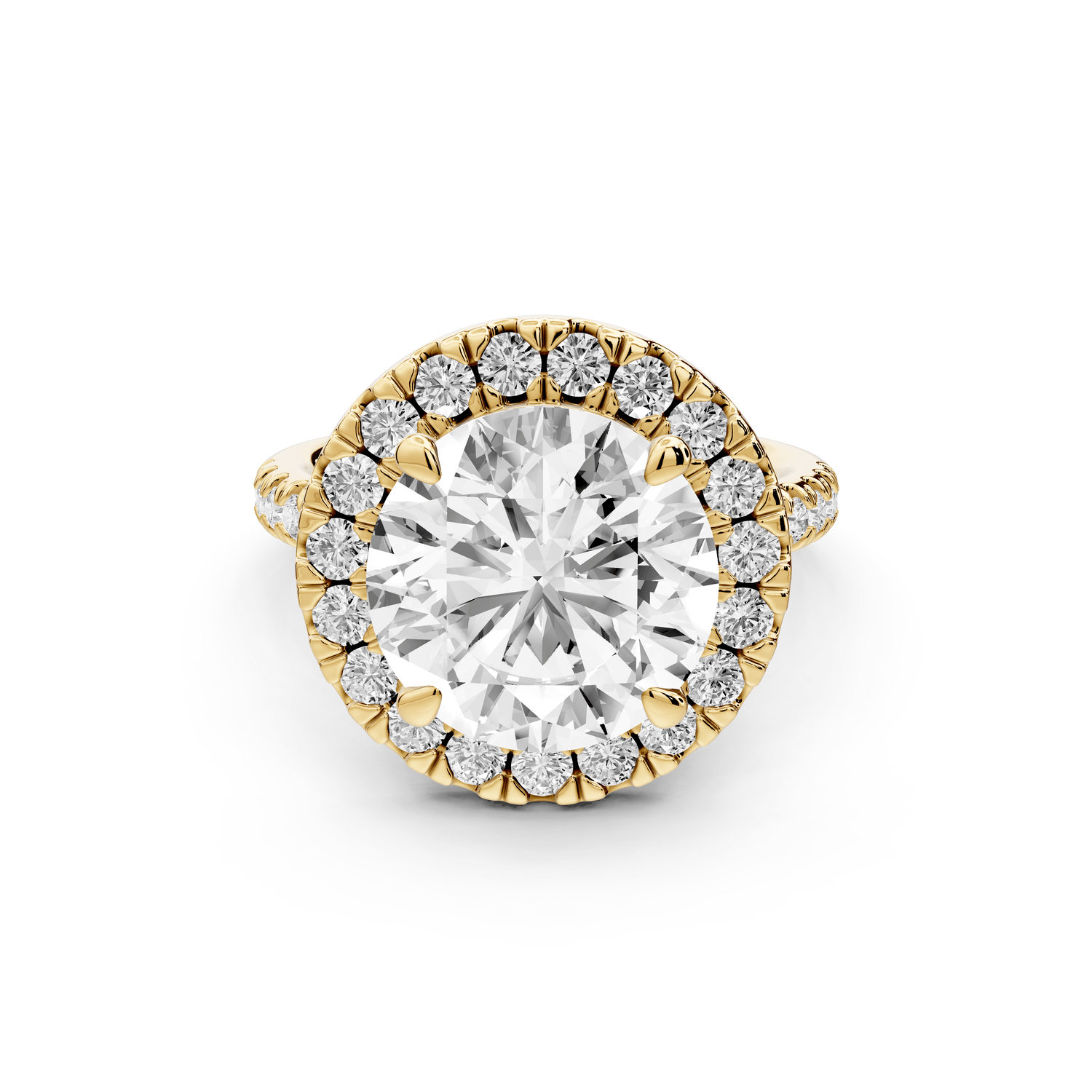 Marina - 5ct 18k yellow gold round halo pavé half band engagment ring - Mr. Alex Jewelry