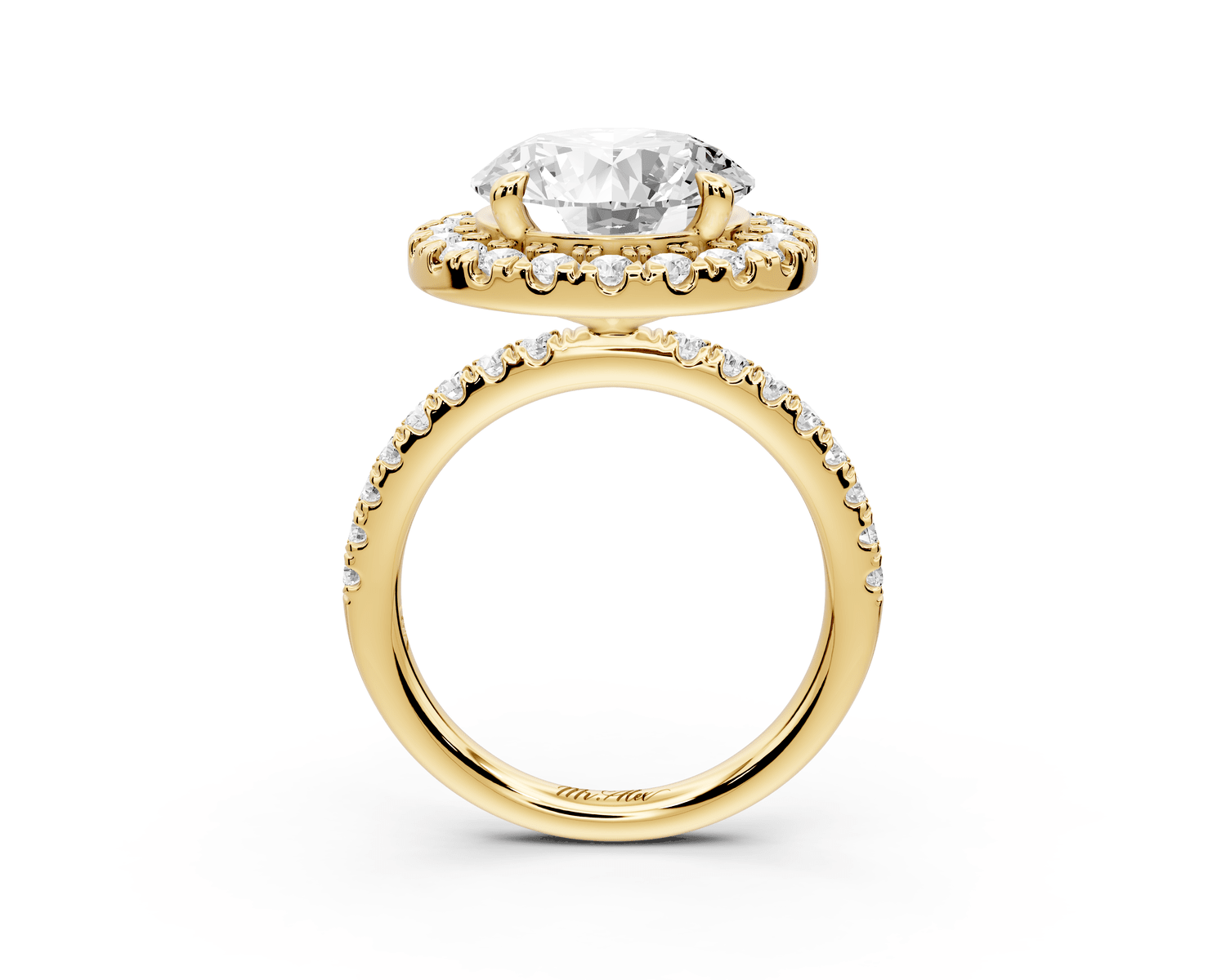 Marina - 5ct 18k yellow gold round halo pavé half band engagment ring - Mr. Alex Jewelry