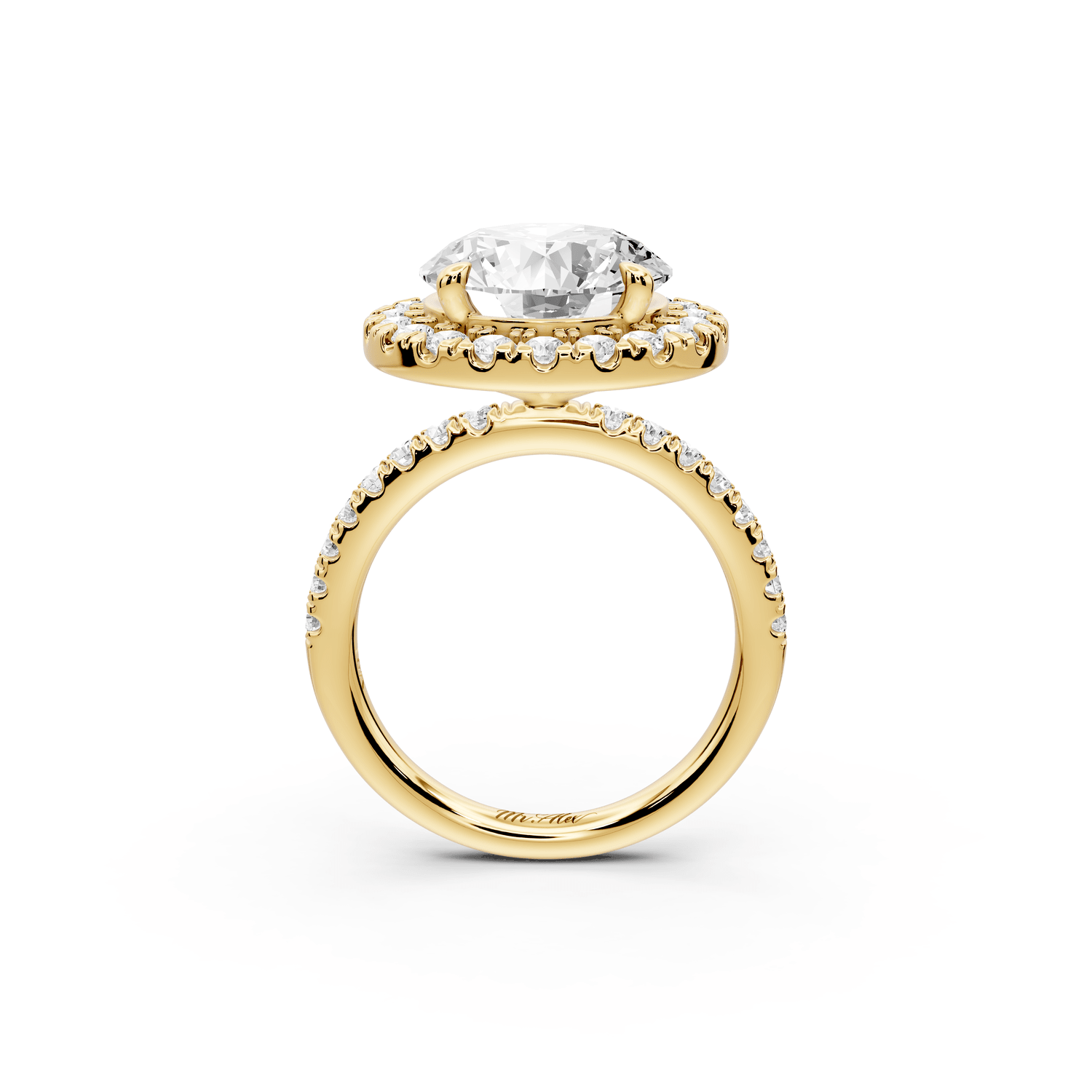 Marina - 5ct 18k yellow gold round halo pavé half band engagment ring - Mr. Alex Jewelry
