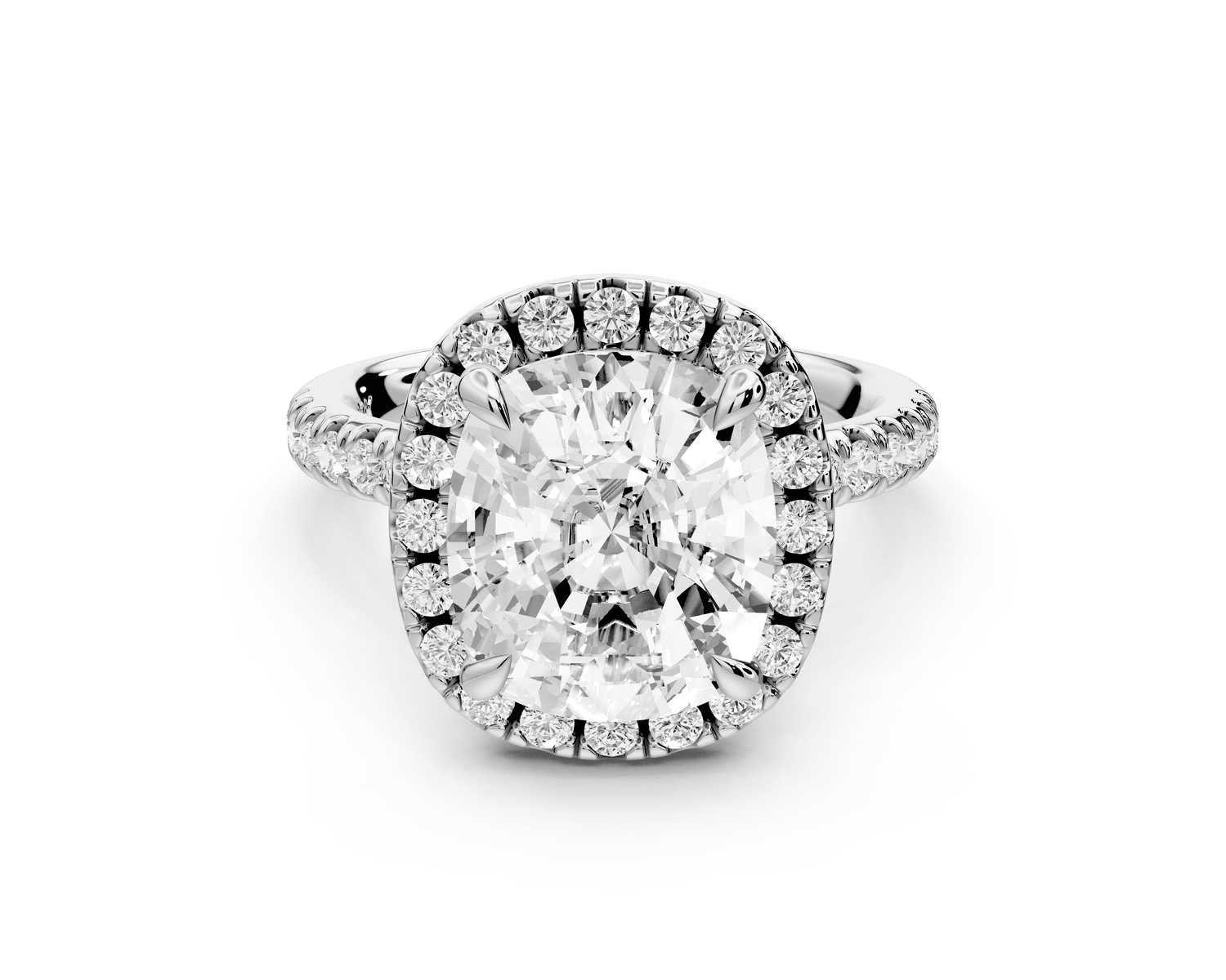 Marina - 5ct platinum cushion halo pavé half band engagement ring - Mr. Alex Jewelry