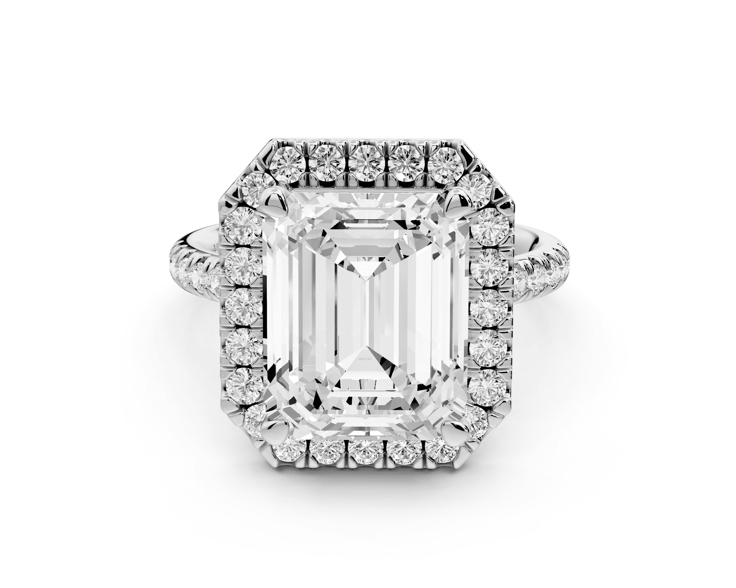 Marina - 5ct platinum emerald halo pavé half band engagment ring - Mr. Alex Jewelry