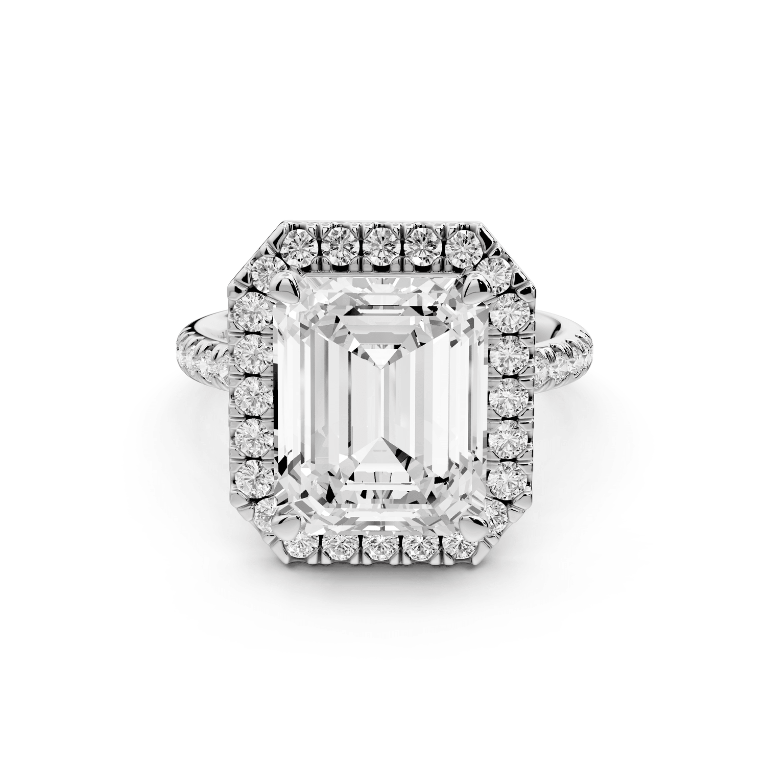 Marina - 5ct platinum emerald halo pavé half band engagment ring - Mr. Alex Jewelry