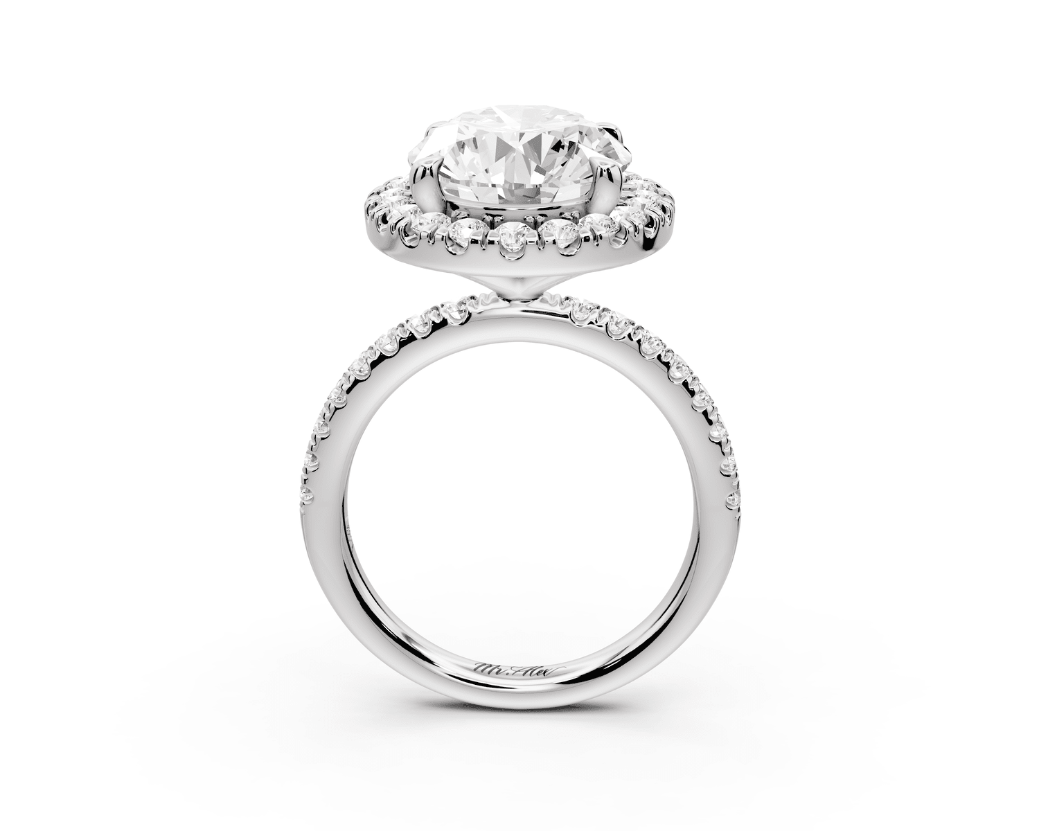 Marina - 5ct platinum oval halo pavé half band engagment ring - Mr. Alex Jewelry