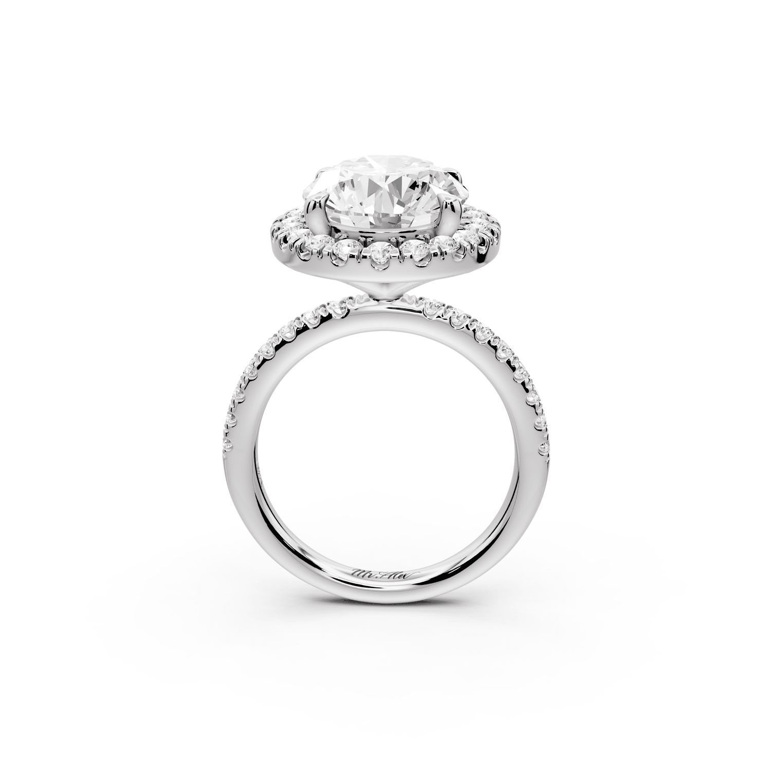 Marina - 5ct platinum oval halo pavé half band engagment ring - Mr. Alex Jewelry
