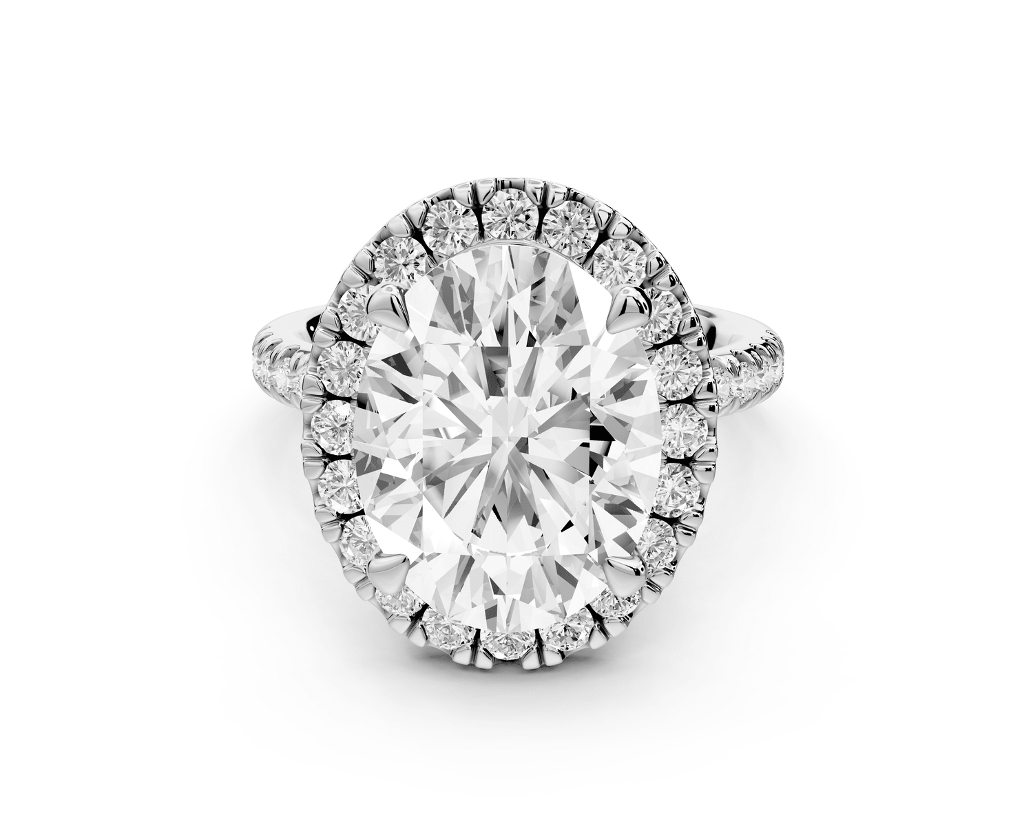 Marina - 5ct platinum oval halo pavé half band engagment ring - Mr. Alex Jewelry