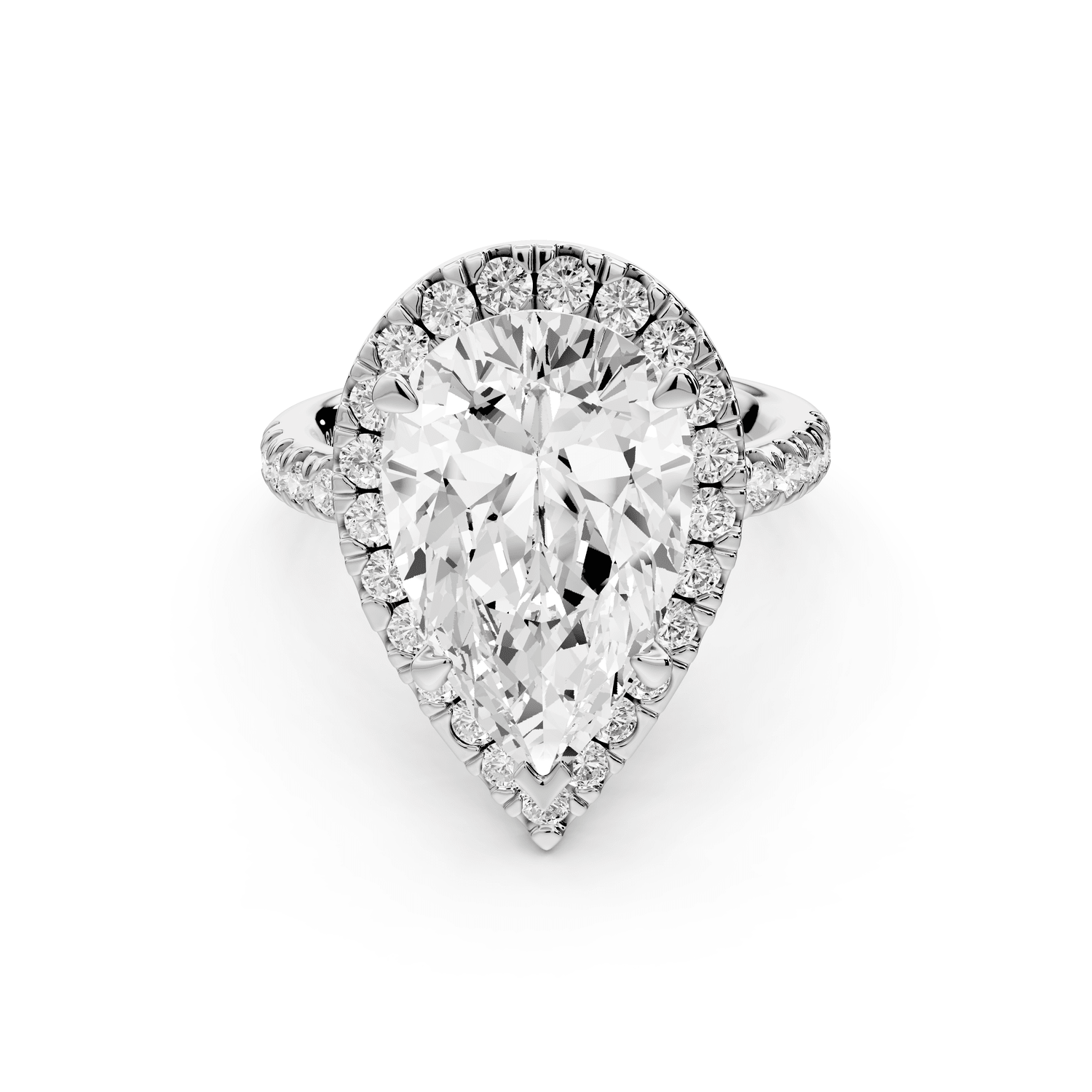 Marina - 5ct platinum pear halo pavé half band engagment ring - Mr. Alex Jewelry