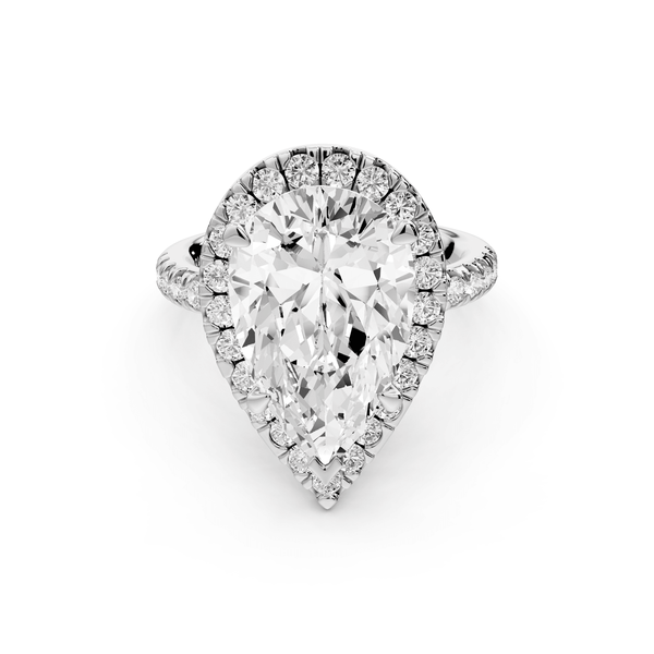 Marina - 5ct platinum pear halo pavé half band engagment ring - Mr. Alex Jewelry