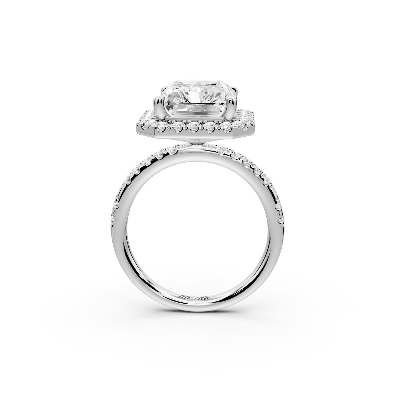 Marina - 5ct platinum radiant halo pavé half band engagement ring - Mr. Alex Jewelry