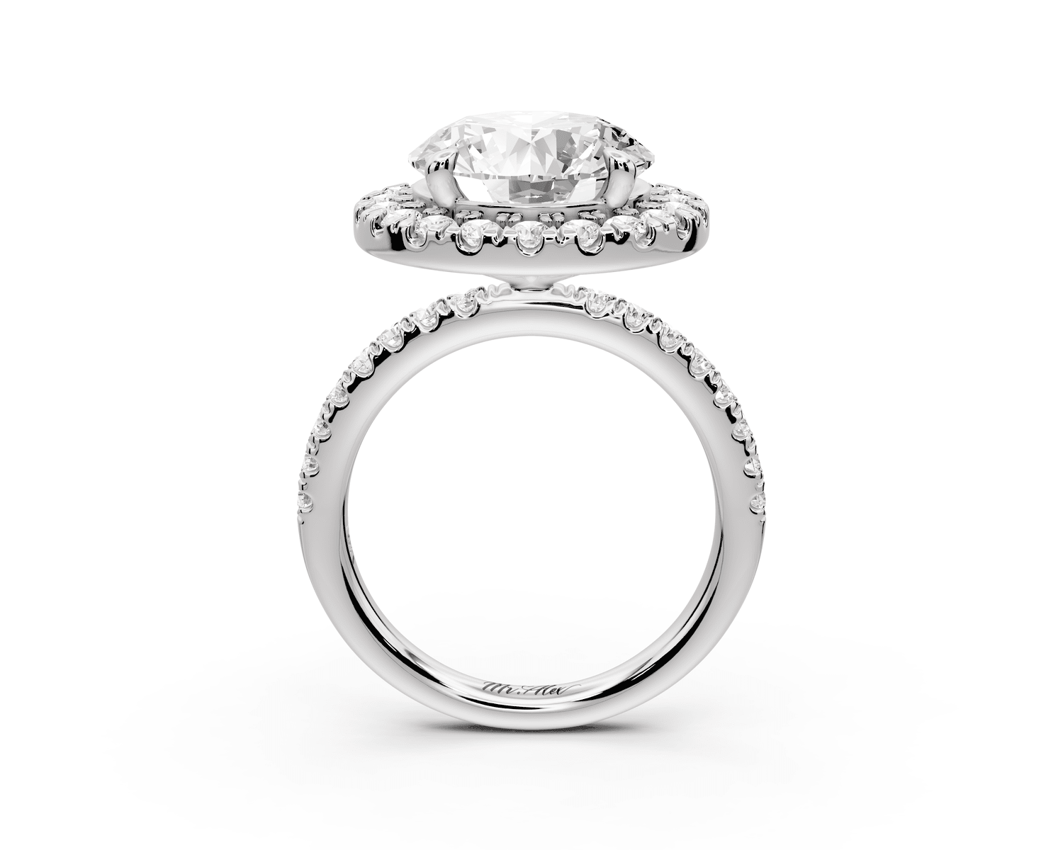 Marina - 5ct platinum round halo pavé half band engagment ring - Mr. Alex Jewelry