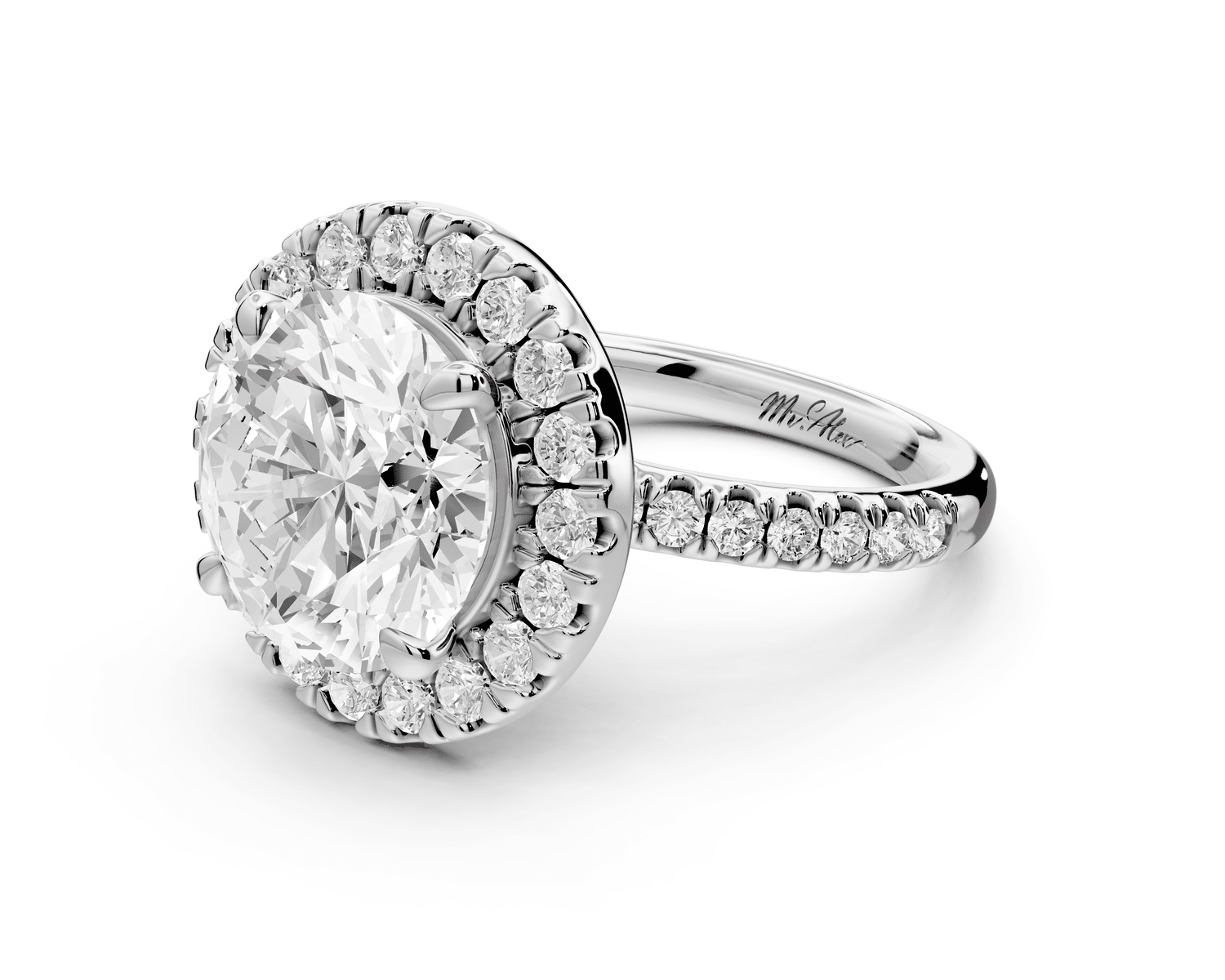 Marina - 5ct platinum round halo pavé half band engagment ring - Mr. Alex Jewelry
