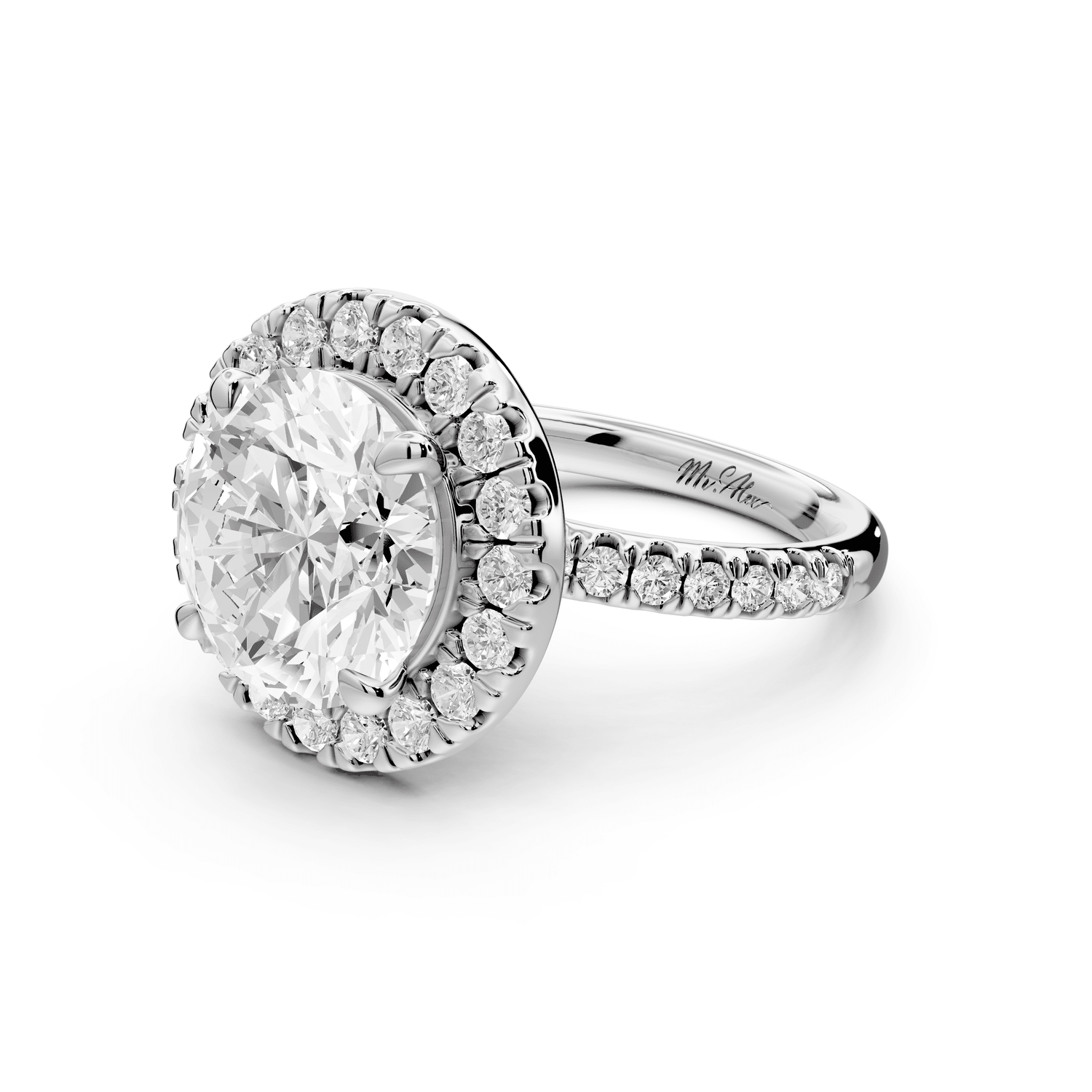 Marina - 5ct platinum round halo pavé half band engagment ring - Mr. Alex Jewelry
