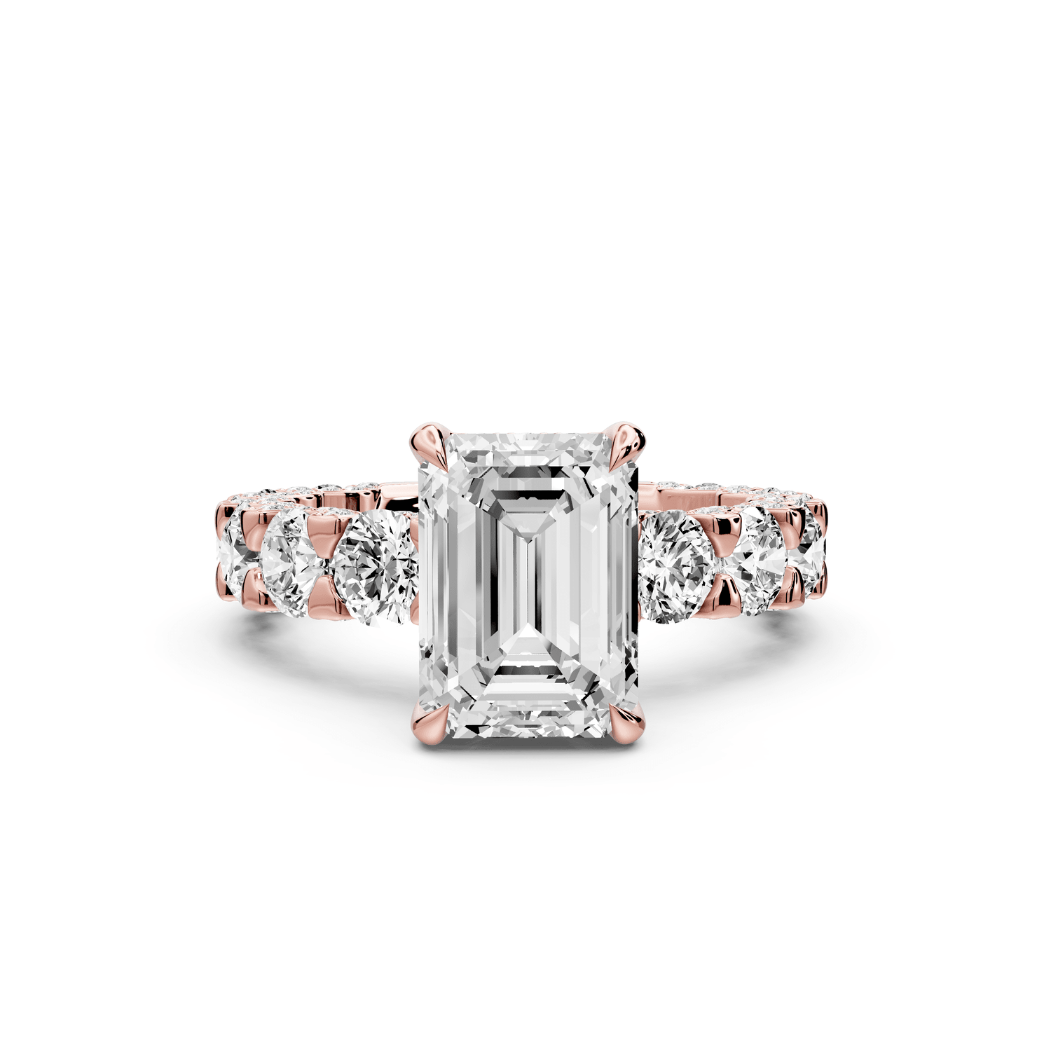 Maya - 3ct 14k rose gold Emerald Hidden Halo Engagement Ring with Halo-Set Side Stones - Mr. Alex Jewelry