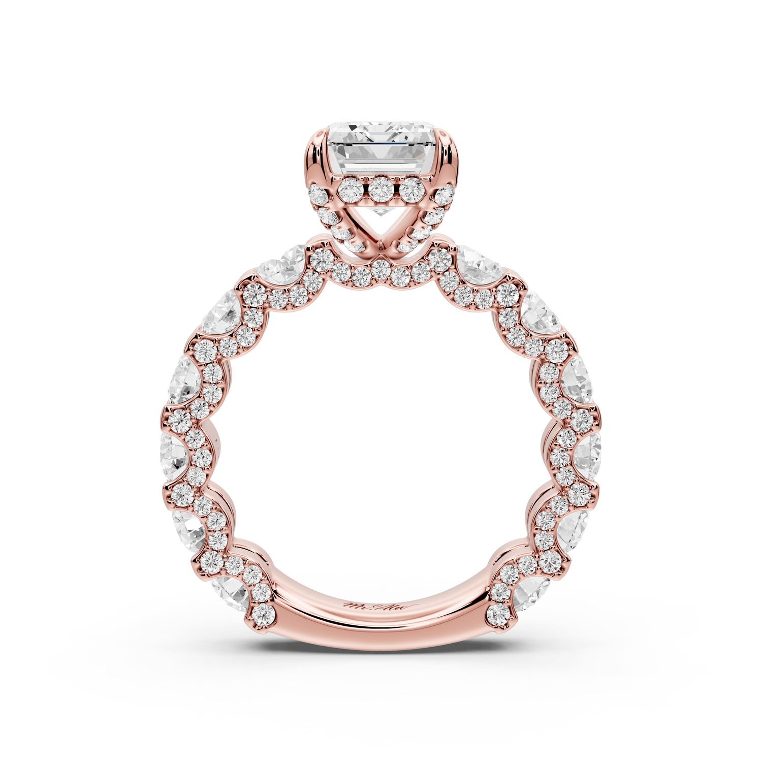 Maya - 3ct 14k rose gold Emerald Hidden Halo Engagement Ring with Halo-Set Side Stones - Mr. Alex Jewelry