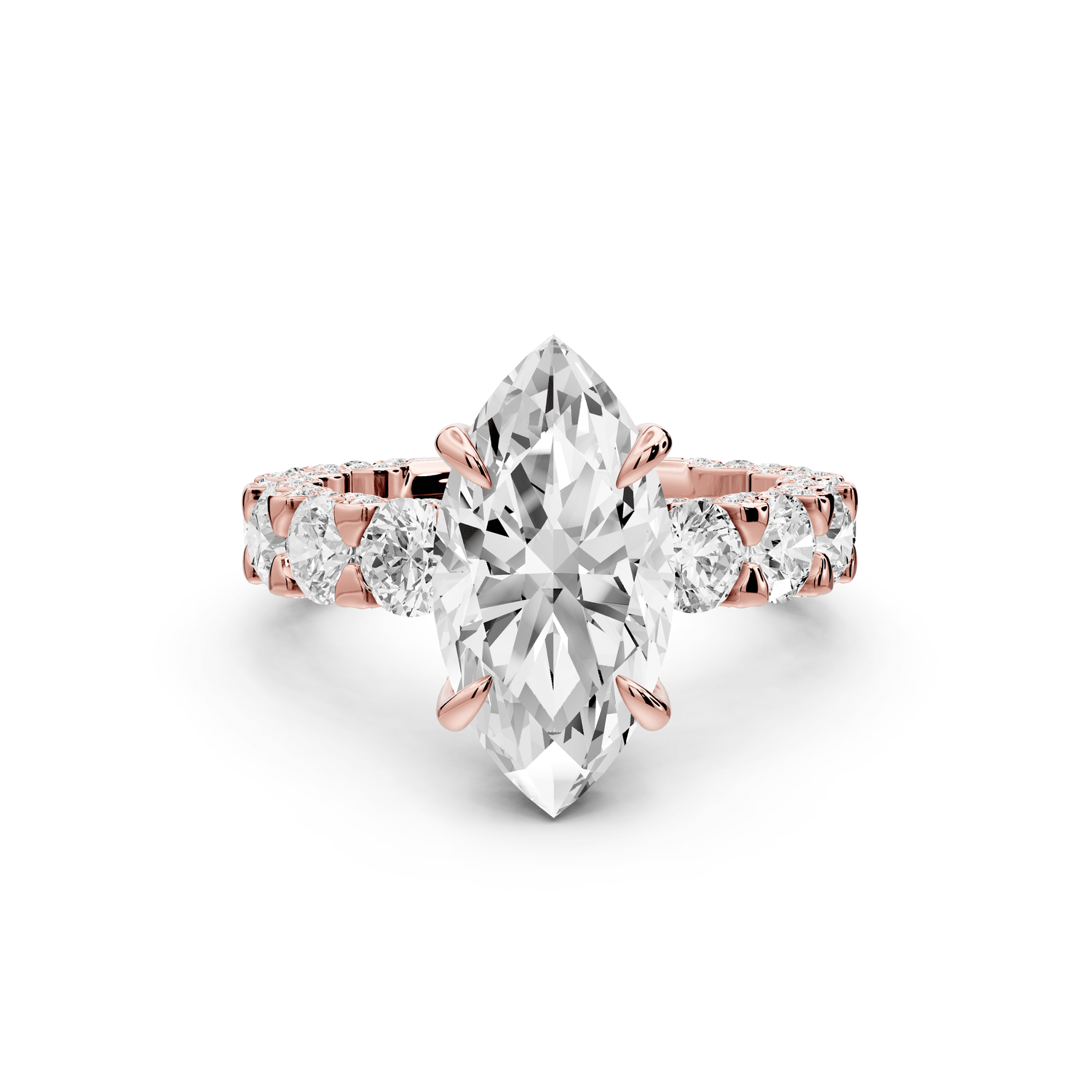 Maya - 3ct 14k rose gold Marquise Hidden Halo Engagement Ring with Halo-Set Side Stones - Mr. Alex Jewelry