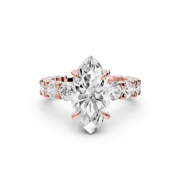 Maya - 3ct 14k rose gold Marquise Hidden Halo Engagement Ring with Halo-Set Side Stones - Mr. Alex Jewelry