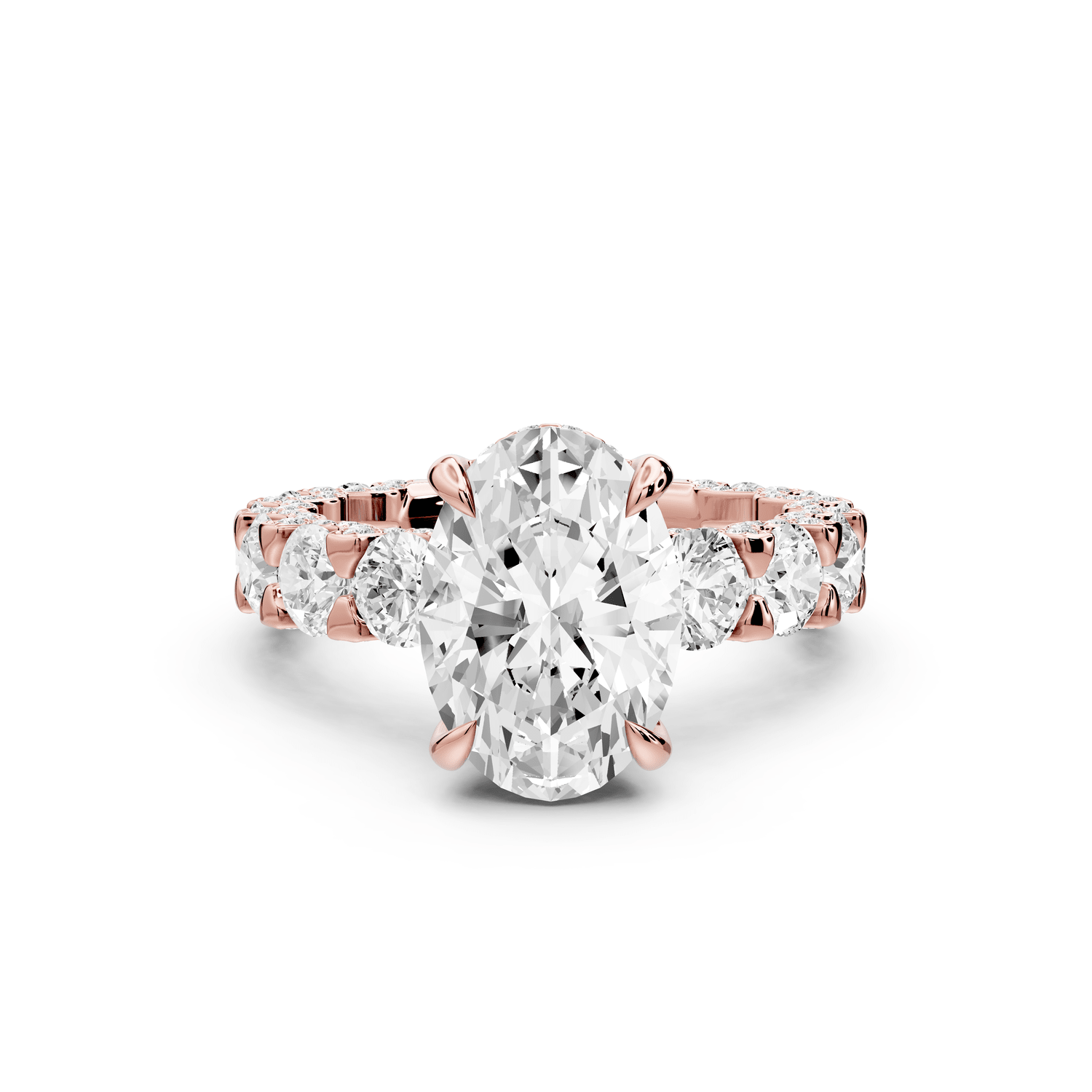 Maya - 3ct 14k rose gold Oval Hidden Halo Engagement Ring with Halo-Set Side Stones - Mr. Alex Jewelry