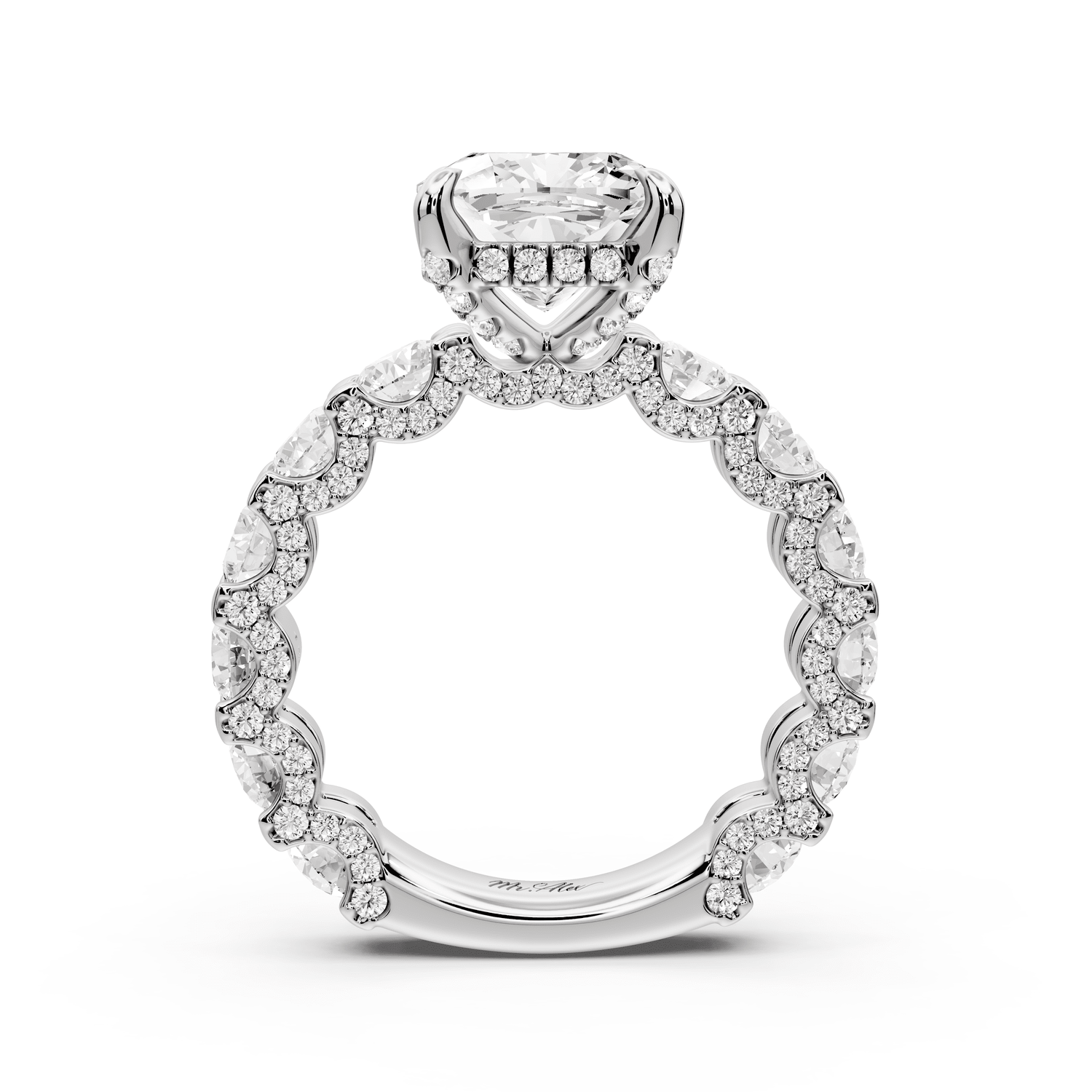 Maya - 3ct 14k white gold Cushion Hidden Halo Engagement Ring with Halo-Set Side Stones - Mr. Alex Jewelry