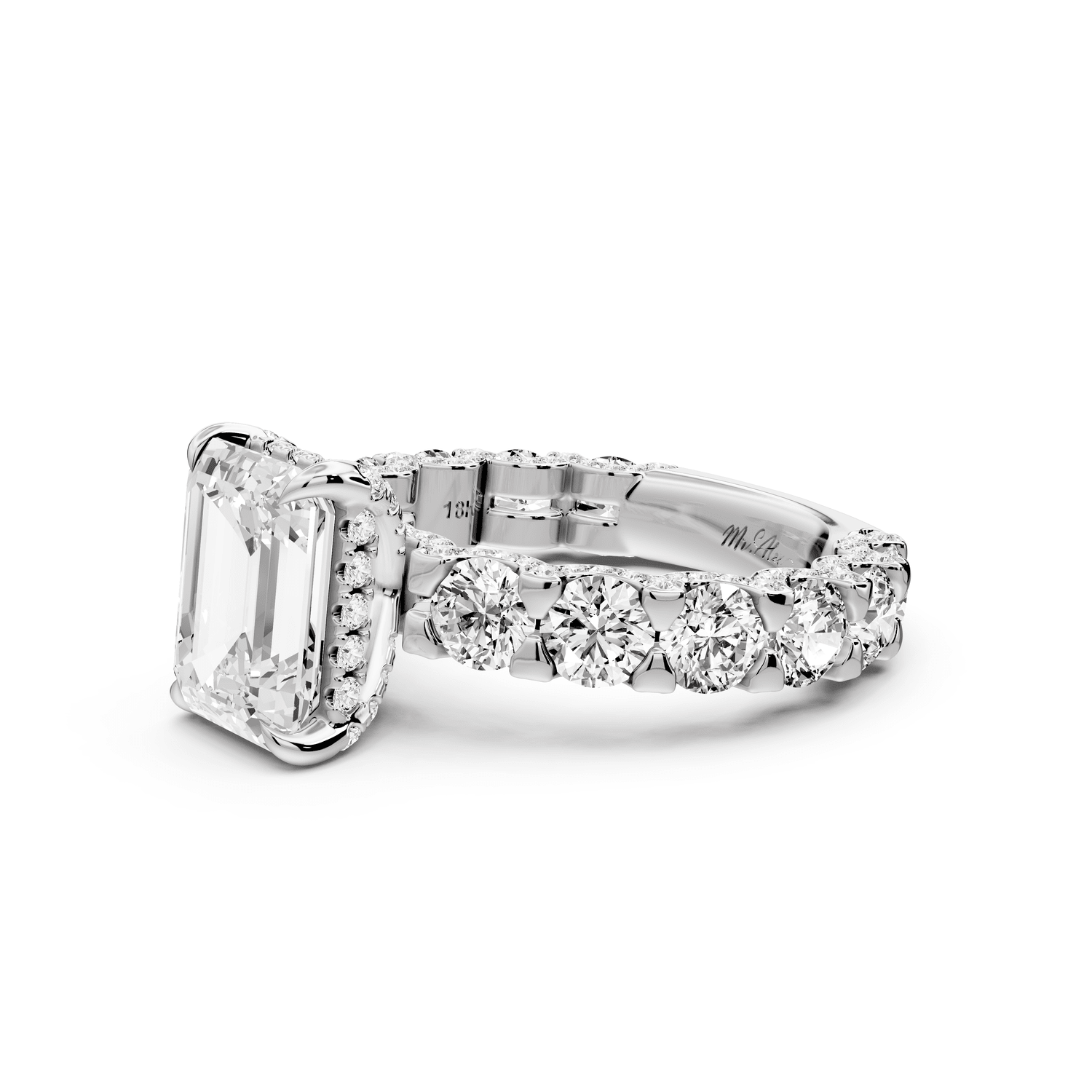 Maya - 3ct 14k white gold Emerald Hidden Halo Engagement Ring with Halo-Set Side Stones - Mr. Alex Jewelry