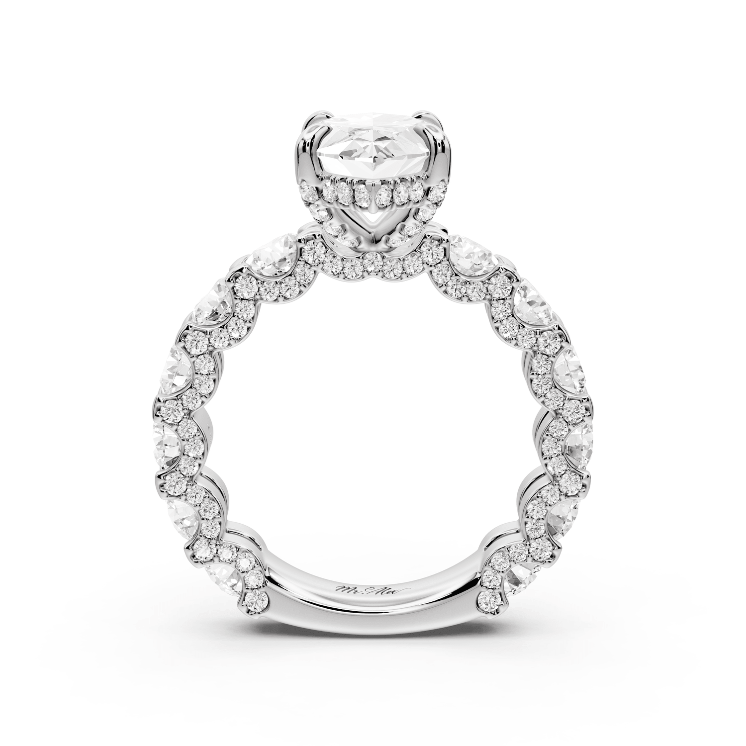 Maya - 3ct 14k white gold Marquise Hidden Halo Engagement Ring with Halo-Set Side Stones - Mr. Alex Jewelry