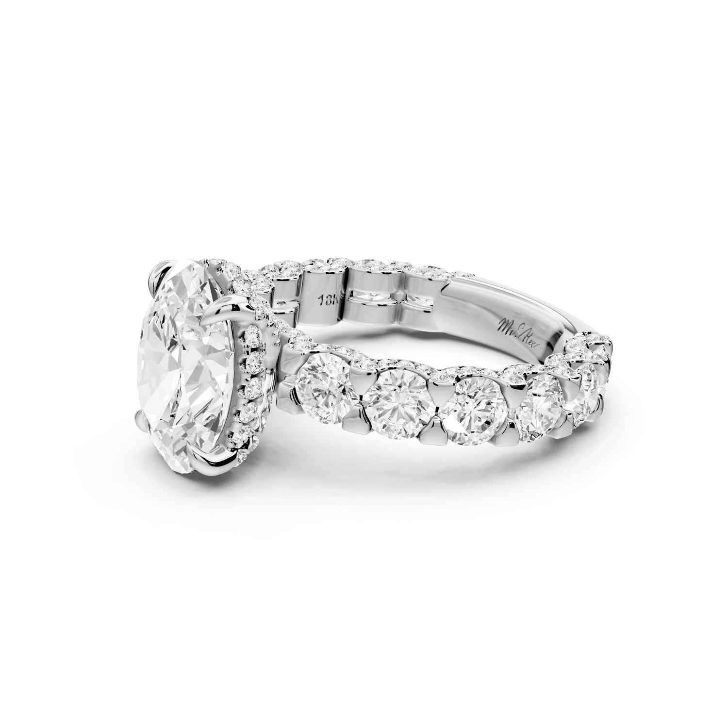 Maya - 3ct 14k white gold Oval Hidden Halo Engagement Ring with Halo-Set Side Stones - Mr. Alex Jewelry