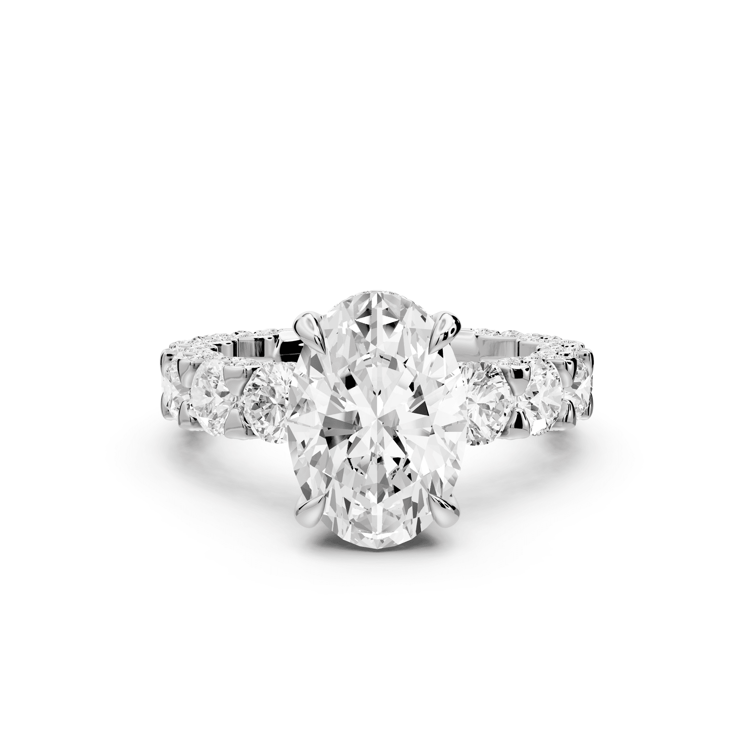Maya - 3ct 14k white gold Oval Hidden Halo Engagement Ring with Halo-Set Side Stones - Mr. Alex Jewelry