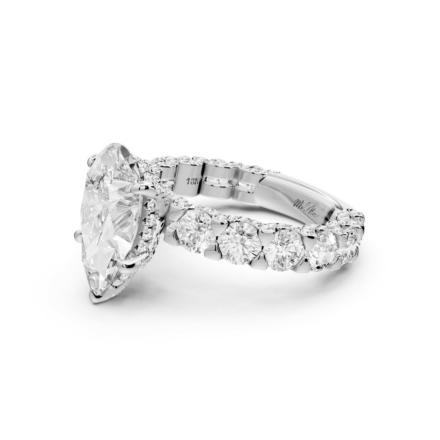 Maya - 3ct 14k white gold Pear Hidden Halo Engagement Ring with Halo-Set Side Stones - Mr. Alex Jewelry
