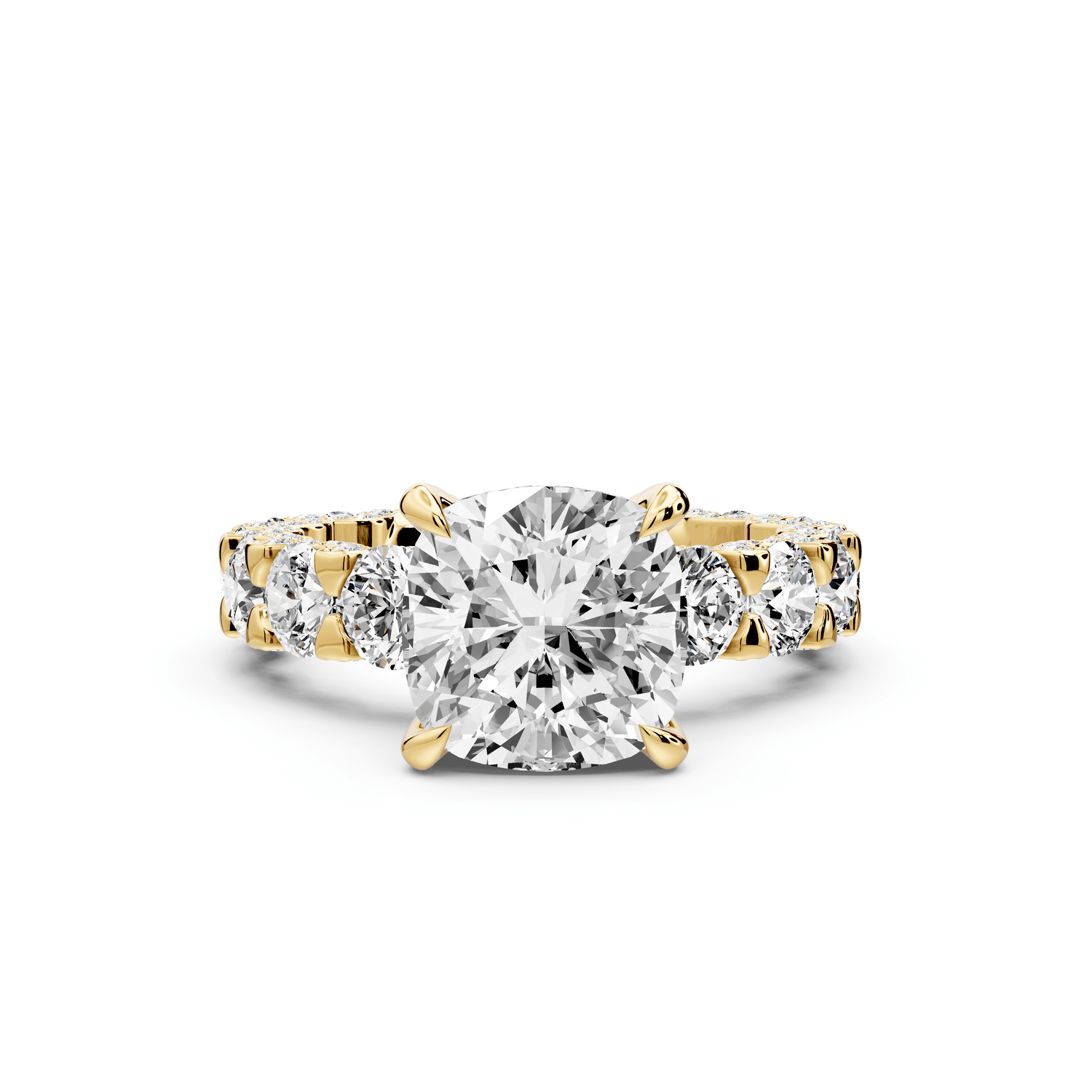 Maya - 3ct 14k yellow gold Cushion Hidden Halo Engagement Ring with Halo-Set Side Stones - Mr. Alex Jewelry