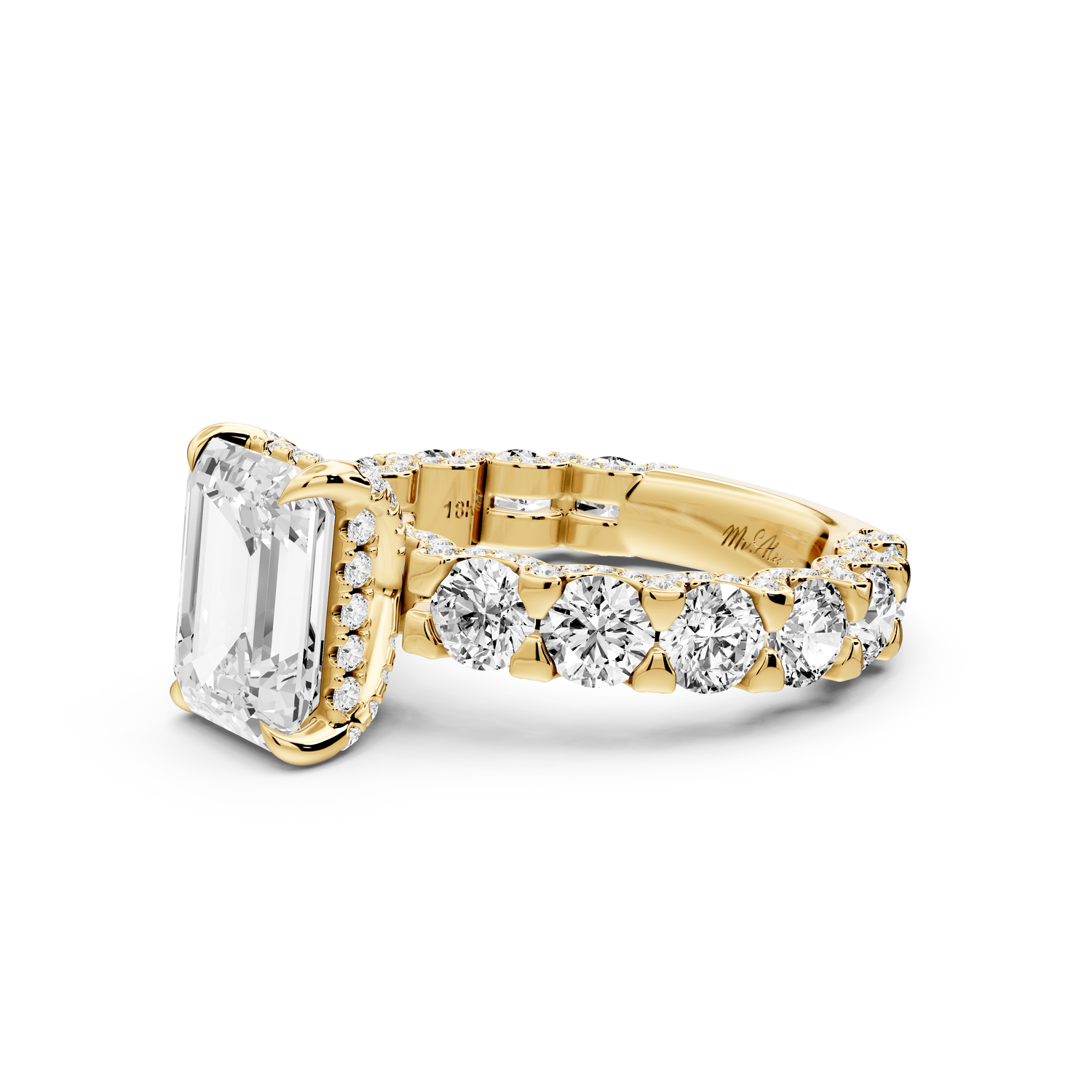 Maya - 3ct 14k yellow gold Emerald Hidden Halo Engagement Ring with Halo-Set Side Stones - Mr. Alex Jewelry
