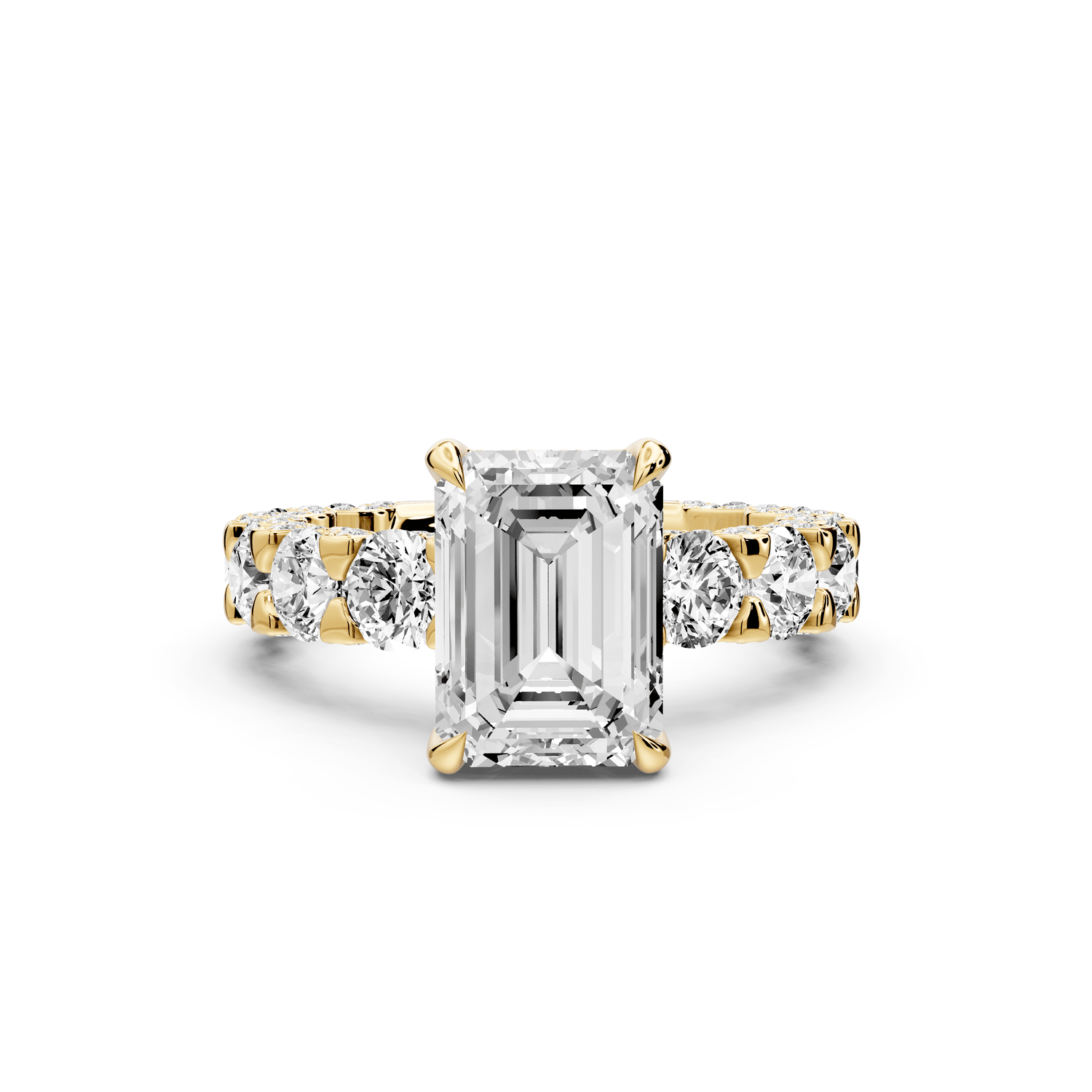 Maya - 3ct 14k yellow gold Emerald Hidden Halo Engagement Ring with Halo-Set Side Stones - Mr. Alex Jewelry