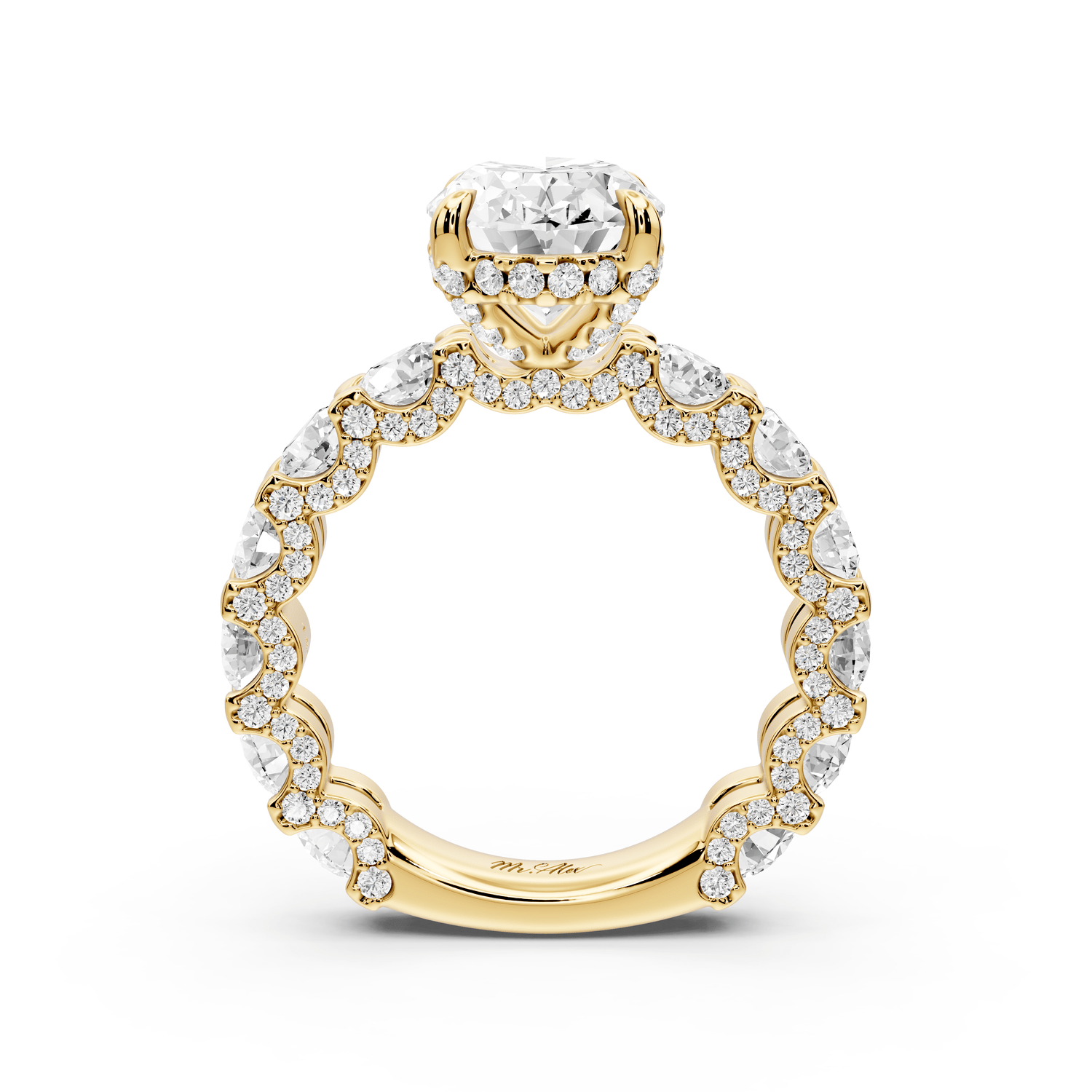 Maya - 3ct 14k yellow gold Oval Hidden Halo Engagement Ring with Halo-Set Side Stones - Mr. Alex Jewelry