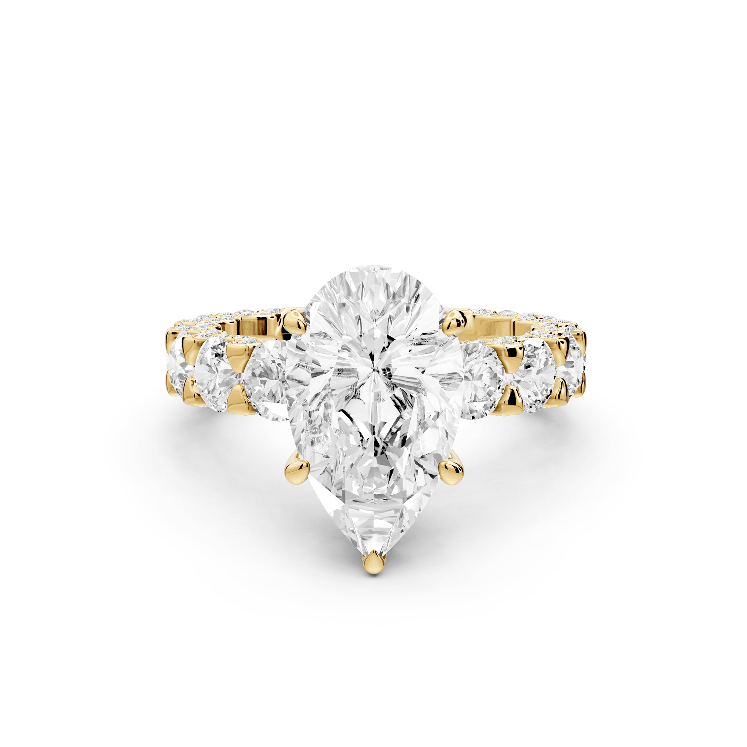Maya - 3ct 14k yellow gold Pear Hidden Halo Engagement Ring with Halo-Set Side Stones - Mr. Alex Jewelry