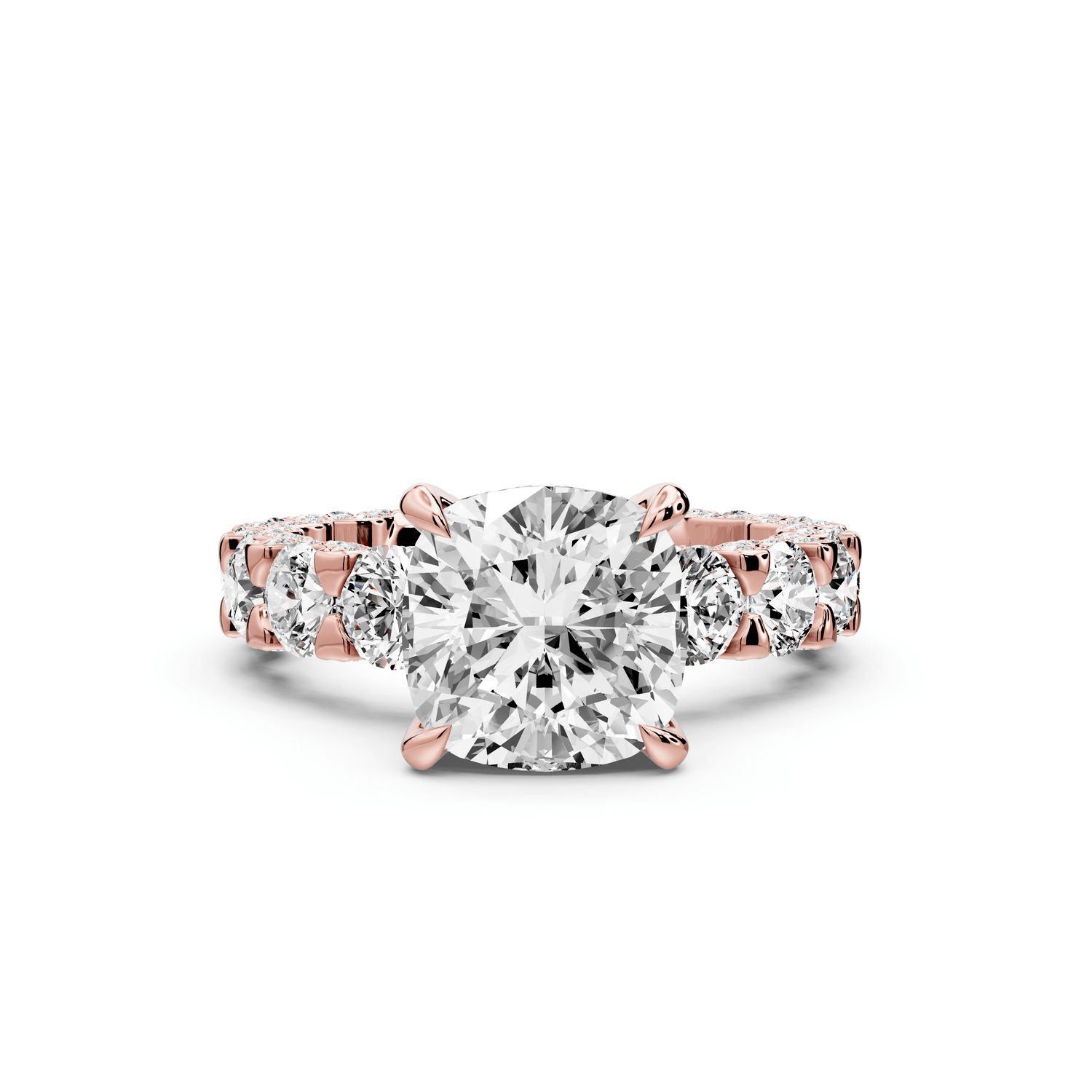Maya - 3ct 18k rose gold Cushion Hidden Halo Engagement Ring with Halo-Set Side Stones - Mr. Alex Jewelry