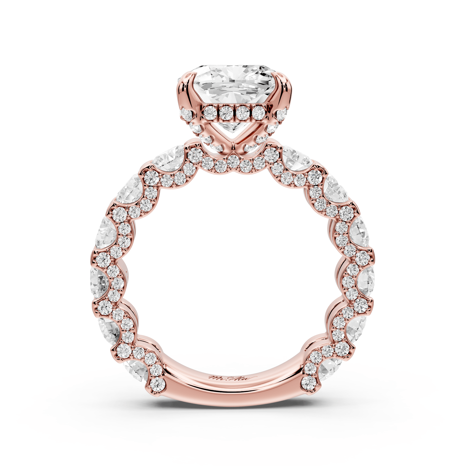 Maya - 3ct 18k rose gold Cushion Hidden Halo Engagement Ring with Halo-Set Side Stones - Mr. Alex Jewelry