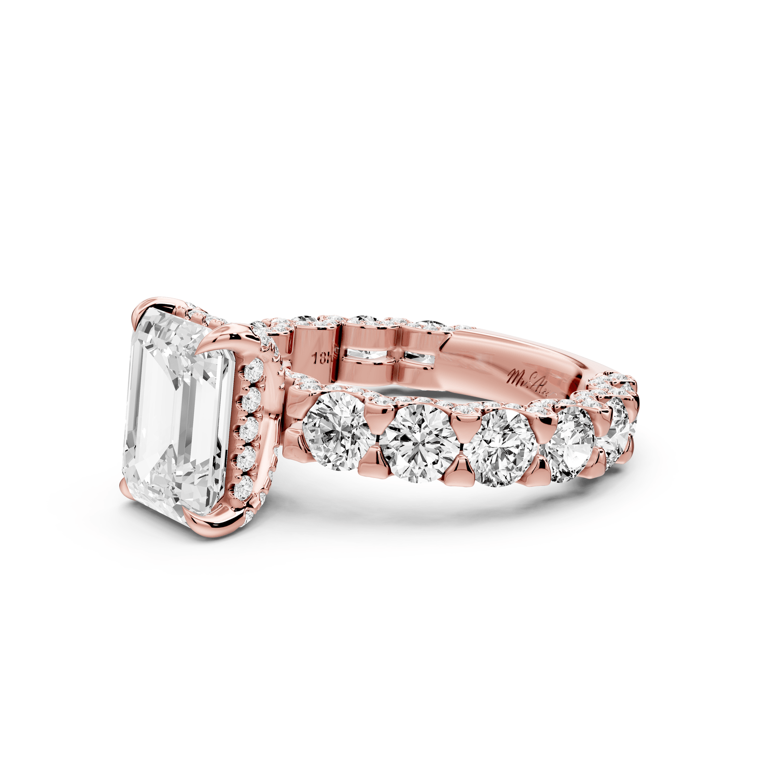 Maya - 3ct 18k rose gold Emerald Hidden Halo Engagement Ring with Halo-Set Side Stones - Mr. Alex Jewelry