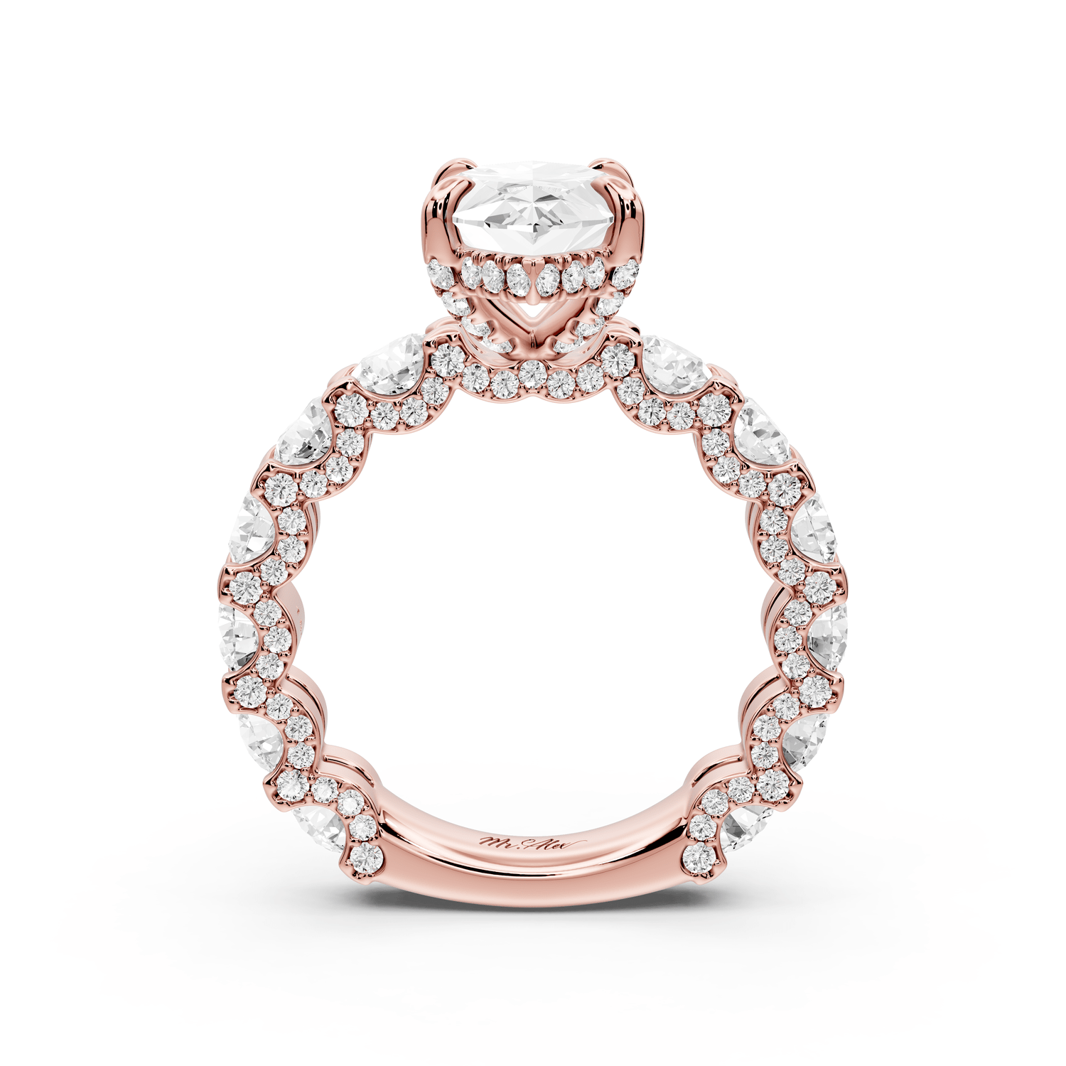 Maya - 3ct 18k rose gold Marquise Hidden Halo Engagement Ring with Halo-Set Side Stones - Mr. Alex Jewelry