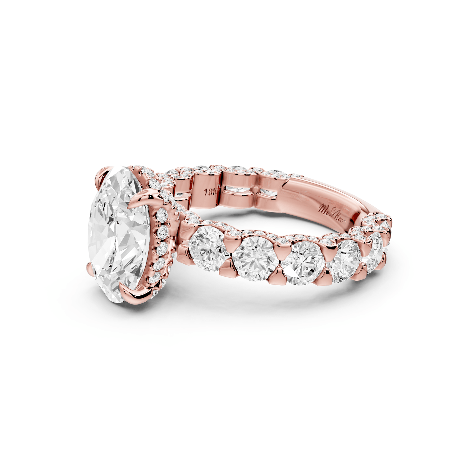 Maya - 3ct 18k rose gold Oval Hidden Halo Engagement Ring with Halo-Set Side Stones - Mr. Alex Jewelry