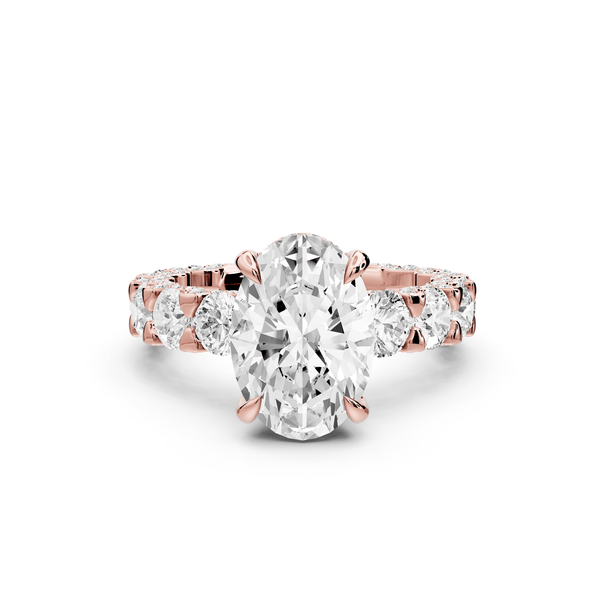 Maya - 3ct 18k rose gold Oval Hidden Halo Engagement Ring with Halo-Set Side Stones - Mr. Alex Jewelry