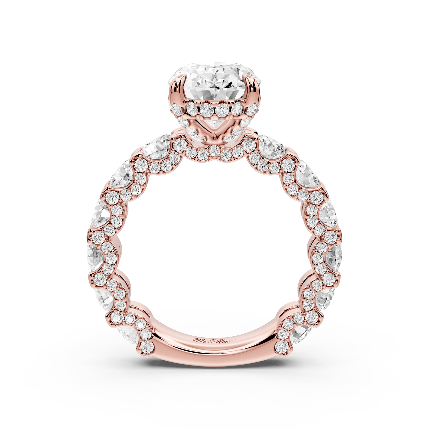 Maya - 3ct 18k rose gold Oval Hidden Halo Engagement Ring with Halo-Set Side Stones - Mr. Alex Jewelry