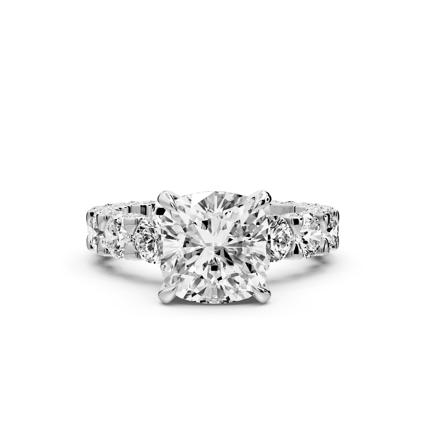 Maya - 3ct 18k white gold Cushion Hidden Halo Engagement Ring with Halo-Set Side Stones - Mr. Alex Jewelry